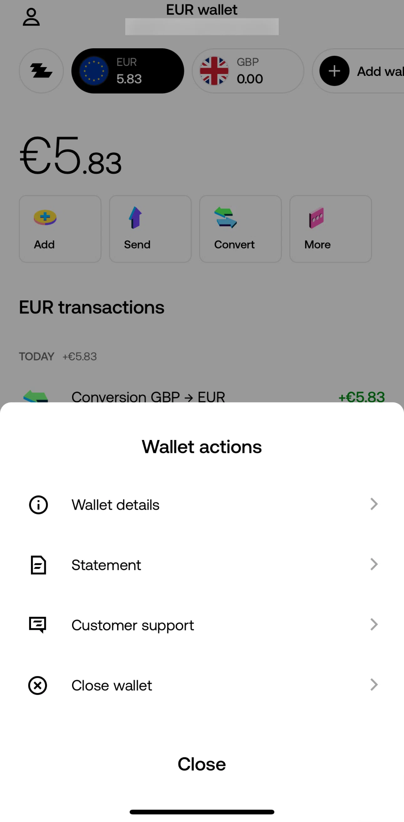 Zing Screen screen in the Wallet details flow