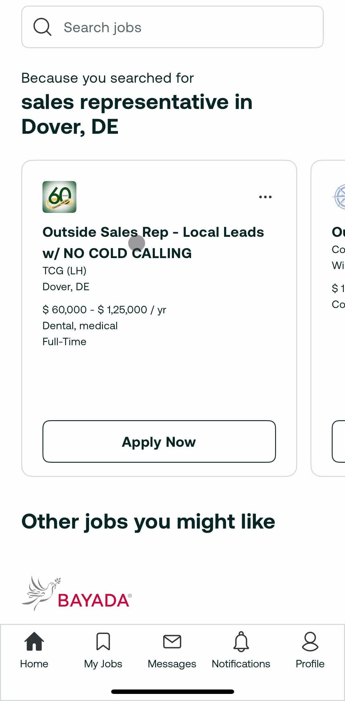 Ziprecruiter Home screen in the Applying For A Job flow