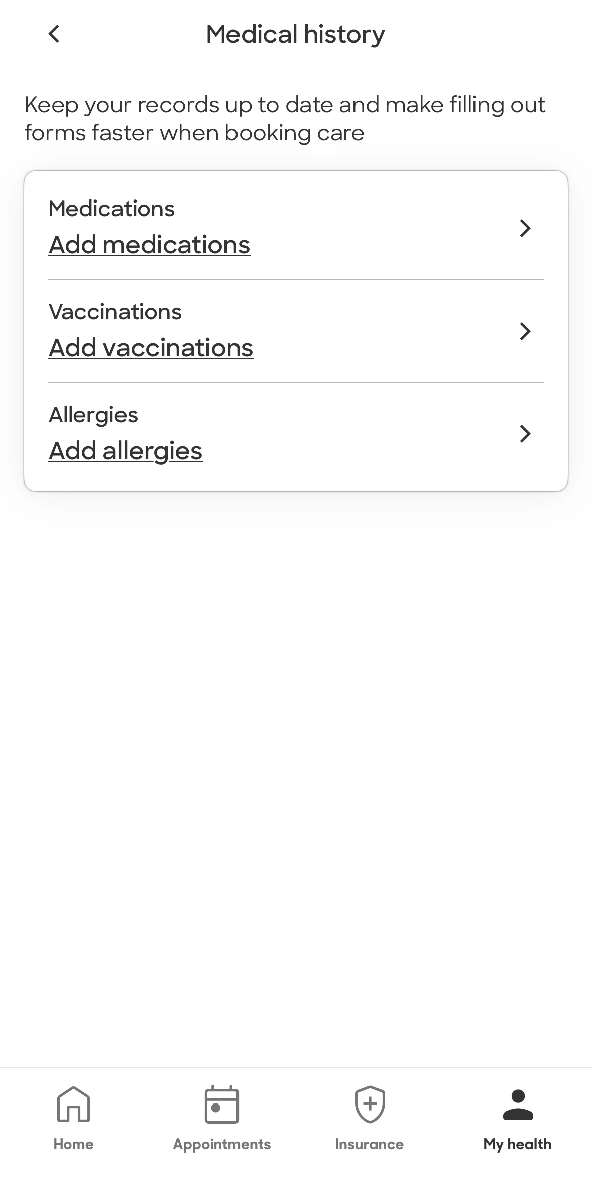 Zocdoc Screen screen in the Adding medications flow