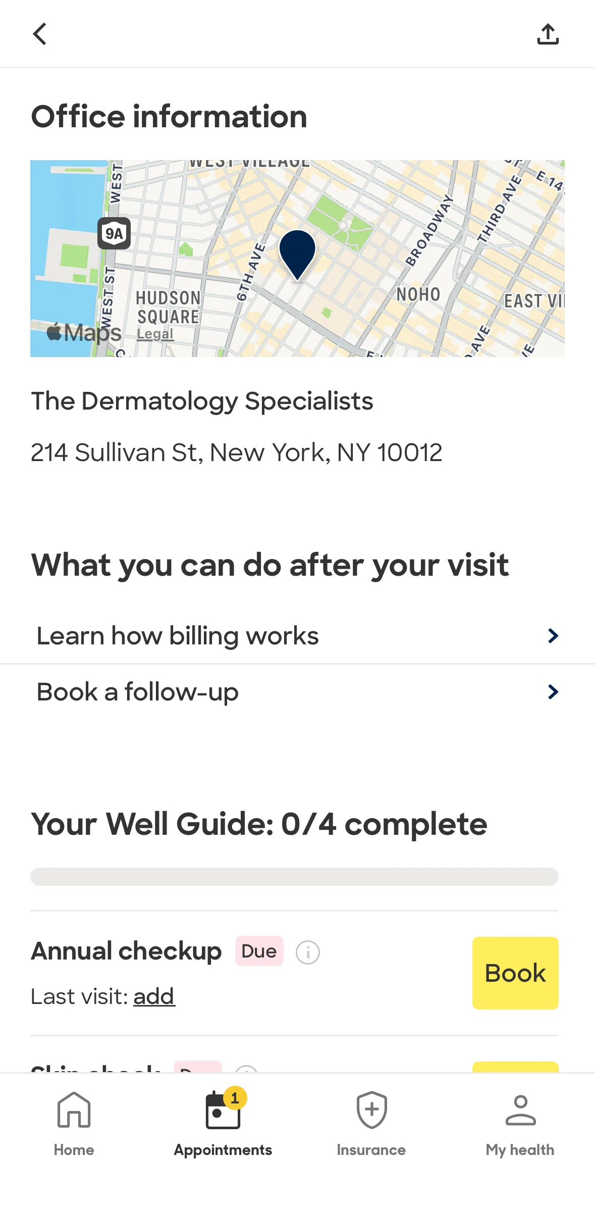 Zocdoc Screen screen in the Billing information flow