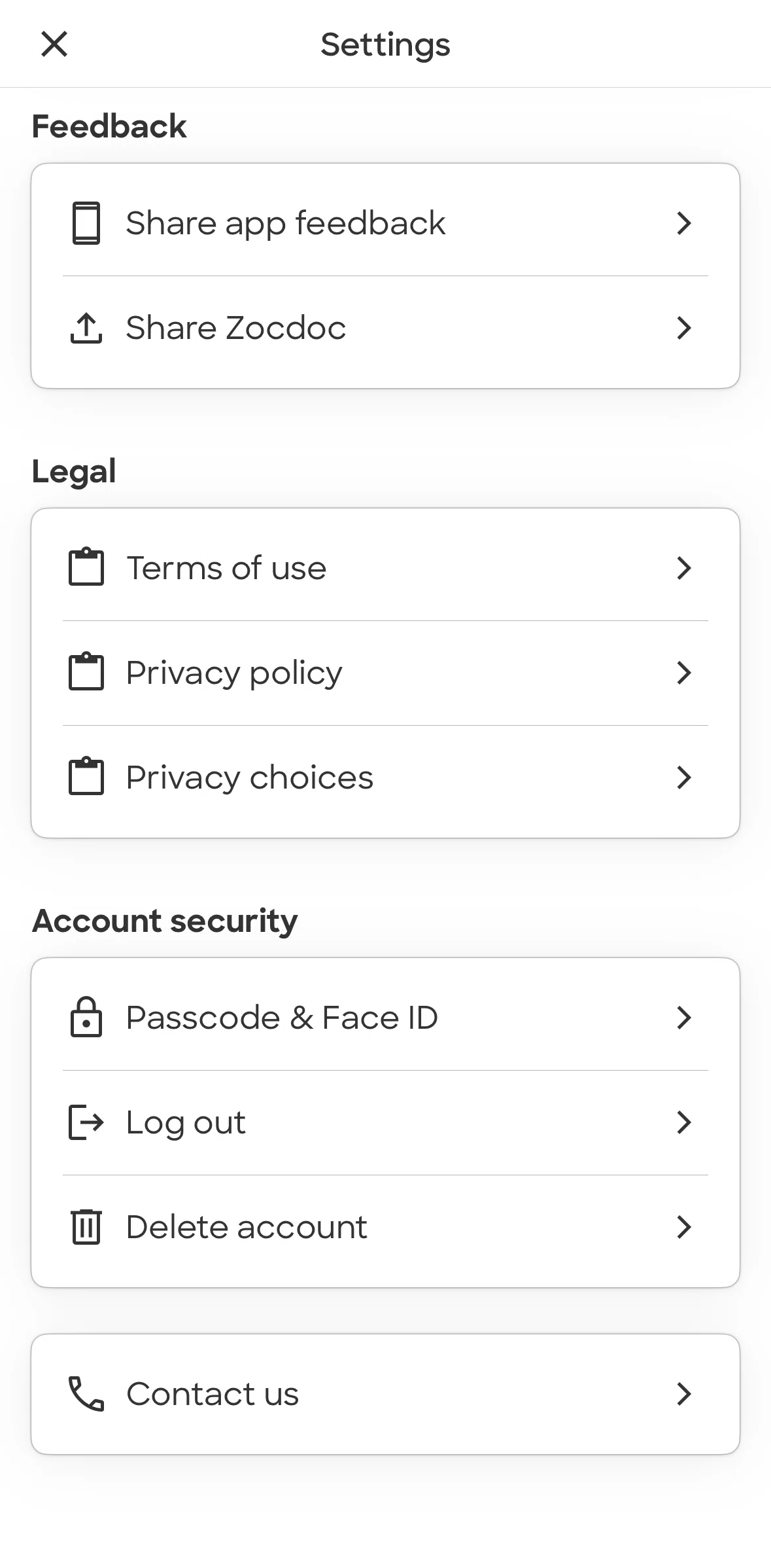 Zocdoc Screen screen in the Enabling a passcode flow