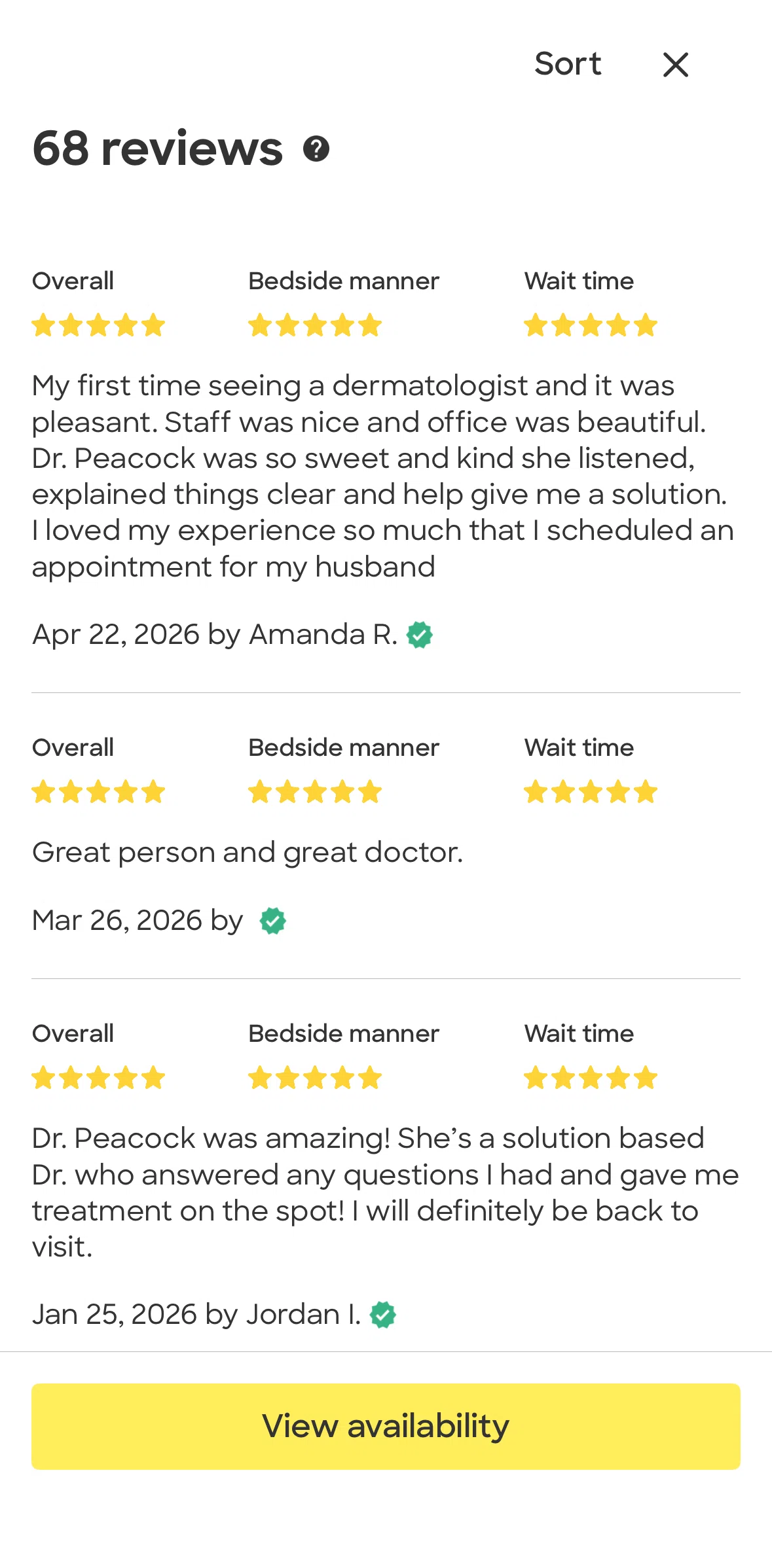 Zocdoc Screen screen in the Reviews information flow