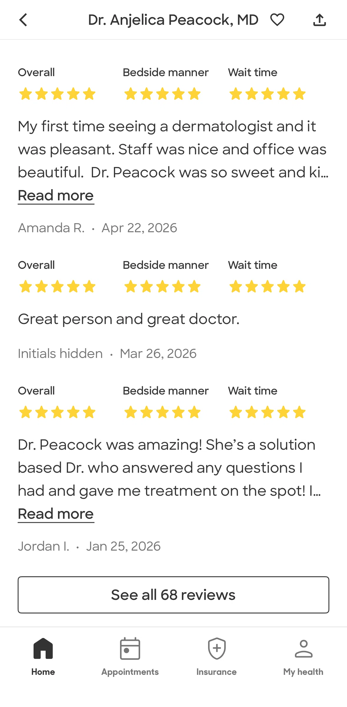 Zocdoc Screen screen in the Reviews flow