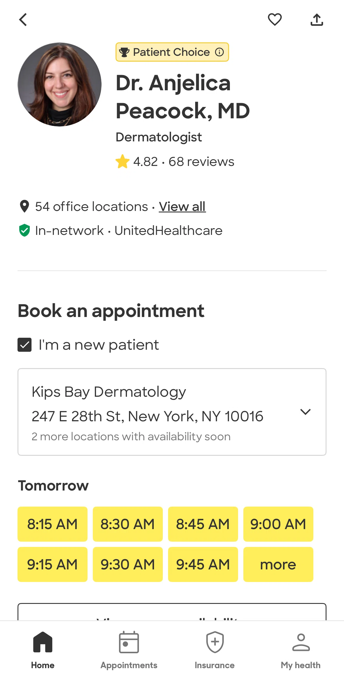 Zocdoc Screen screen in the Saving a provider flow