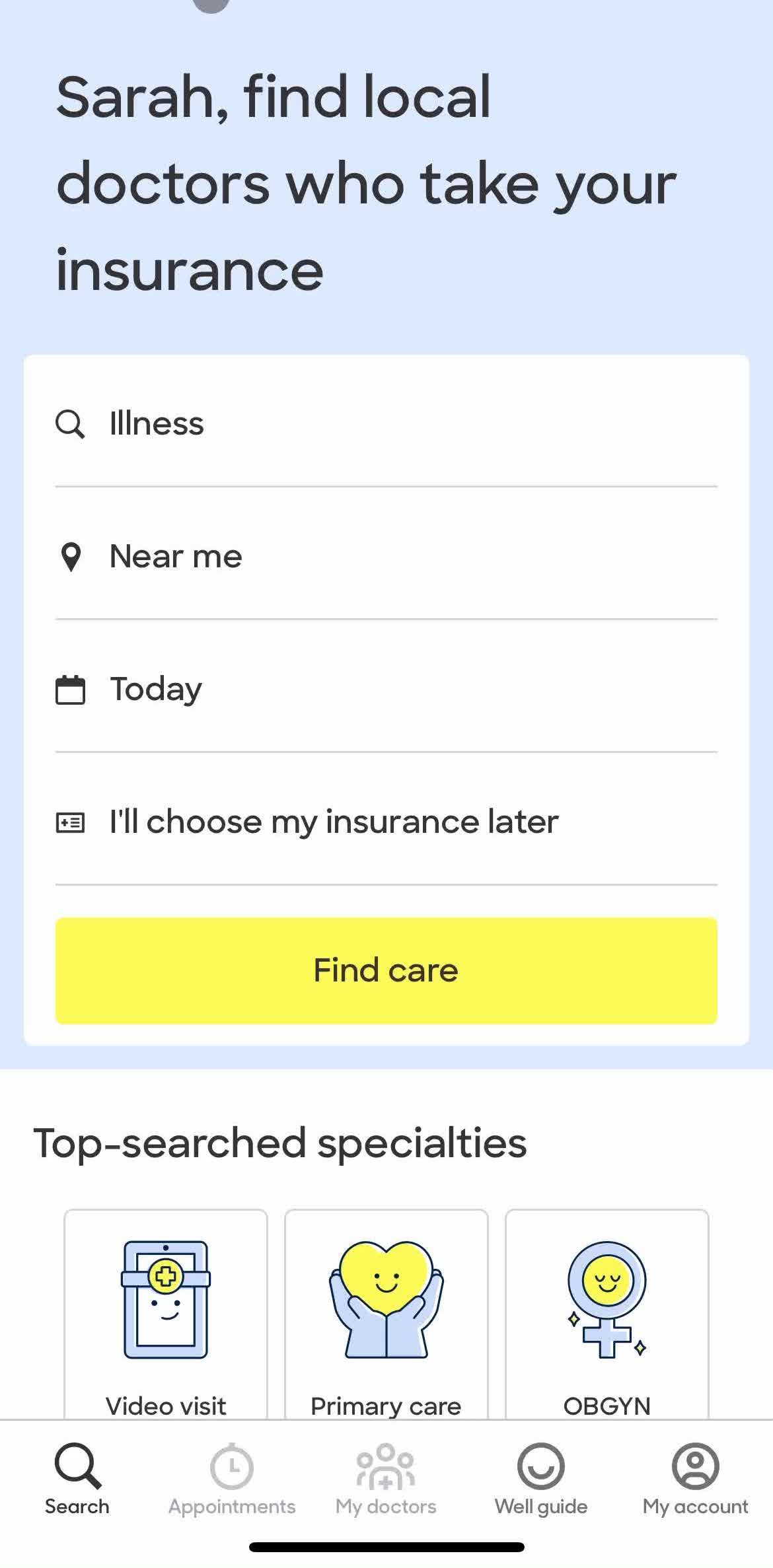 Zocdoc Screen screen in the Updating Your Profile flow