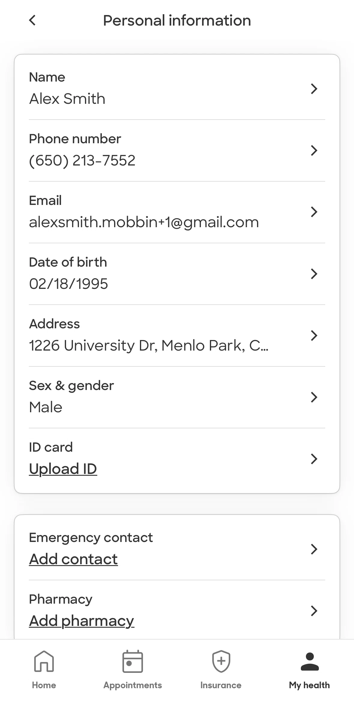 Zocdoc Screen screen in the Uploading an ID card flow