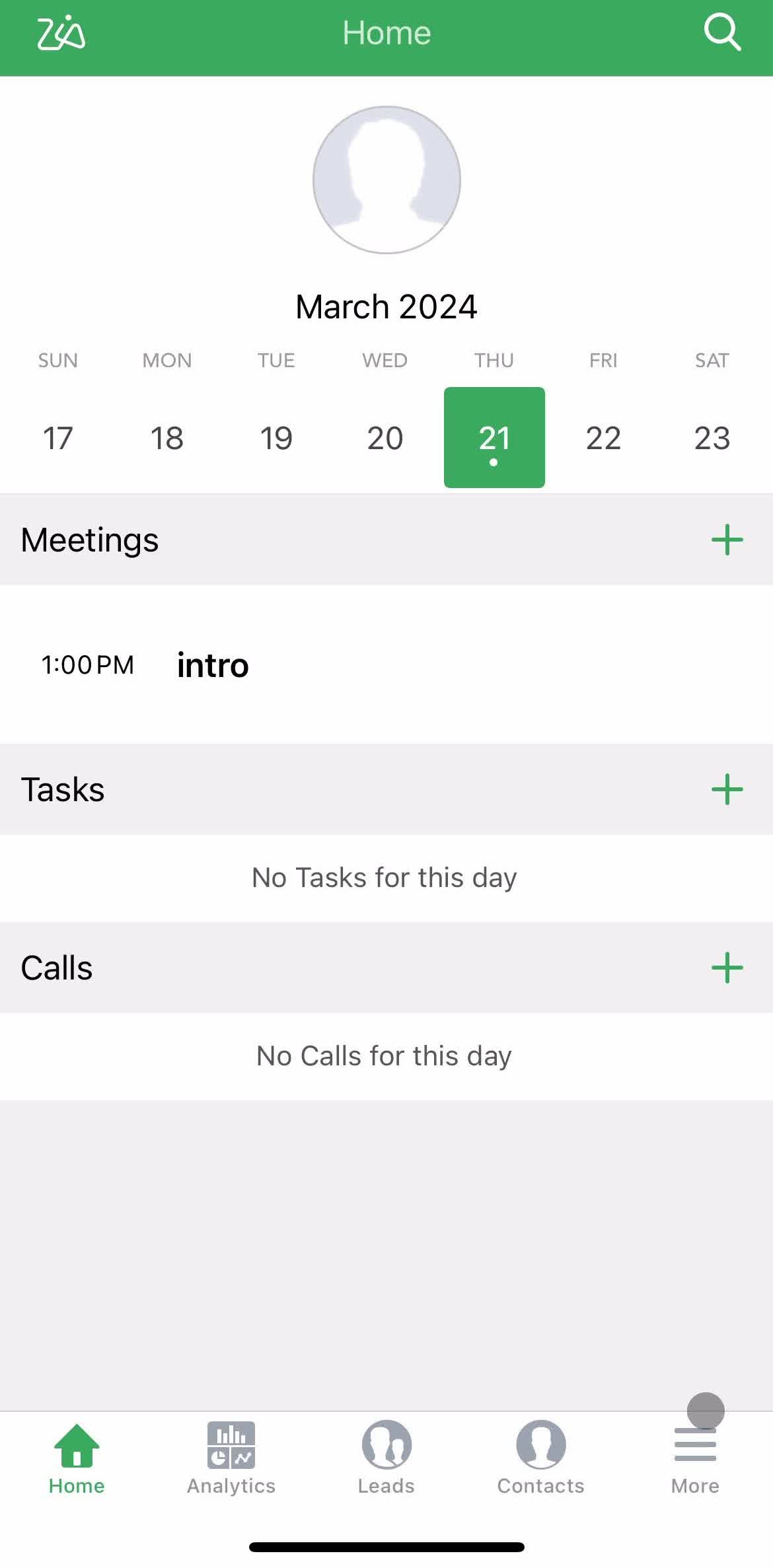 Zoho Crm Home screen in the Adding A Deal flow