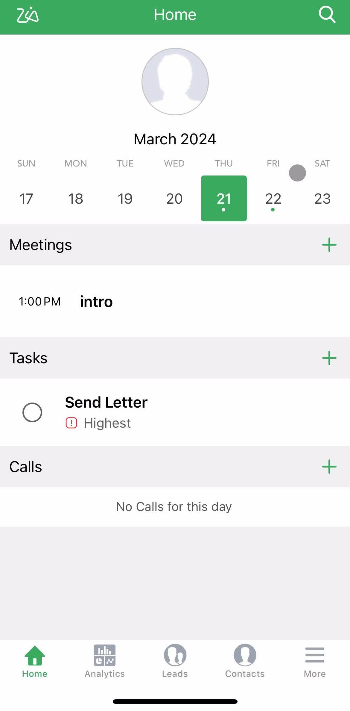 Zoho Crm Home screen in the General Browsing flow