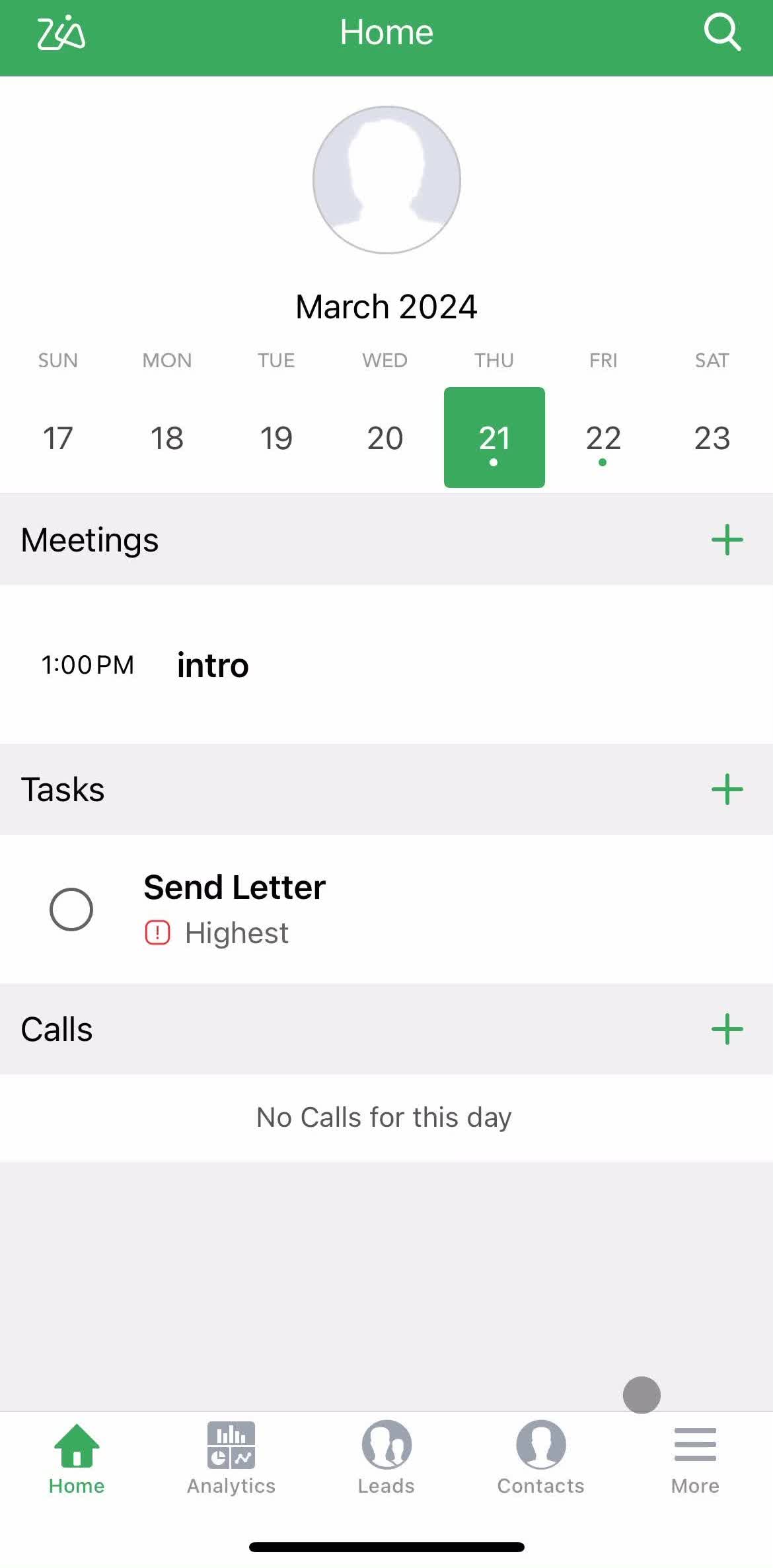 Zoho Crm Home screen in the Importing Data flow