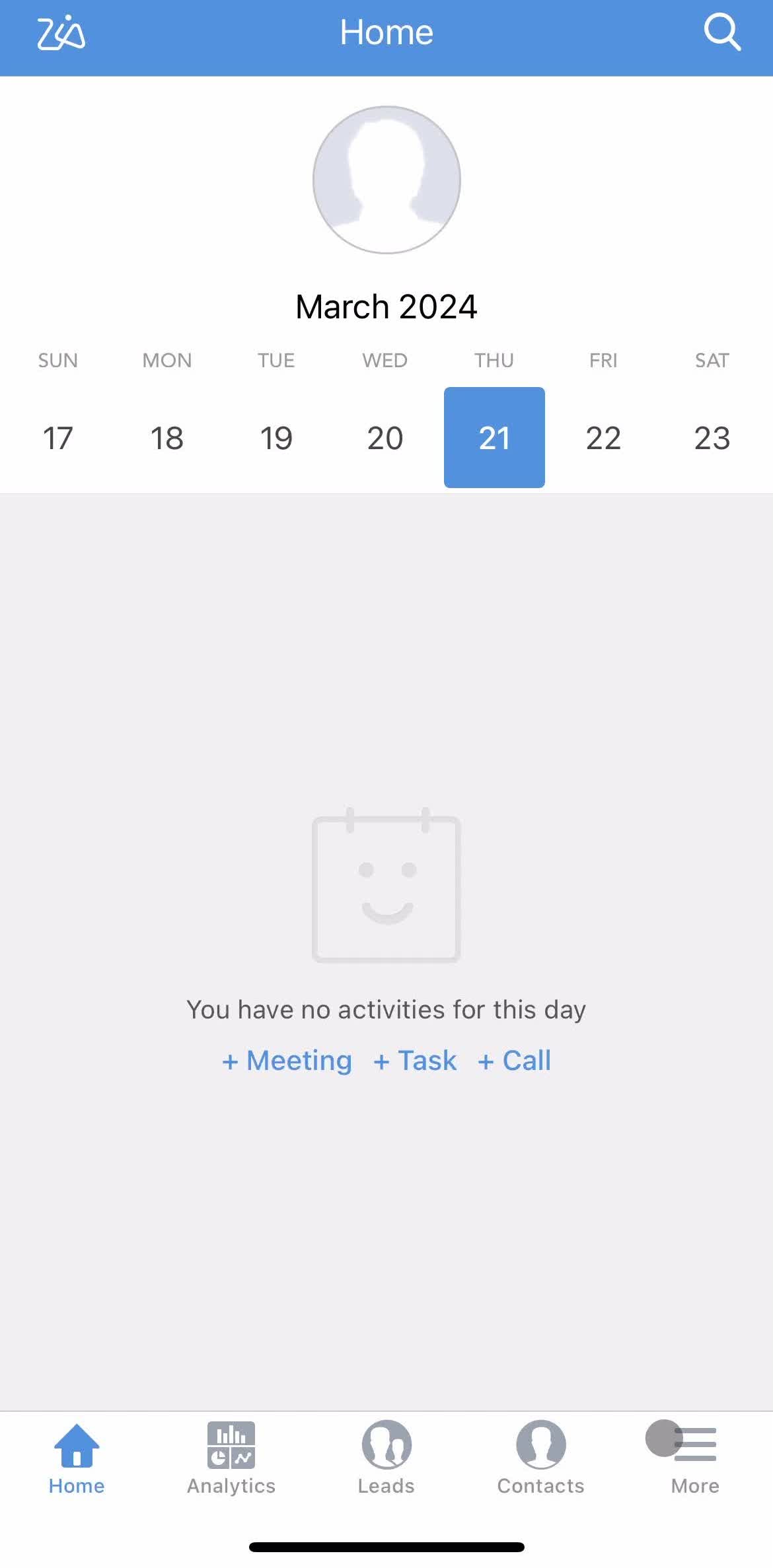 Zoho Crm Home screen in the Logging Out flow