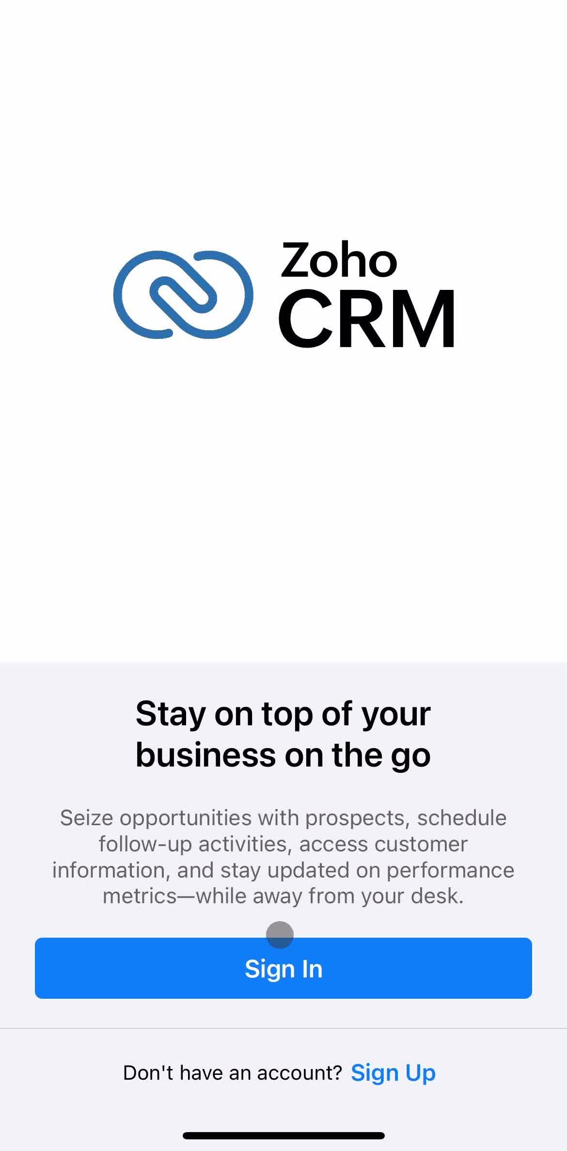 Zoho Crm Get started screen in the Support flow