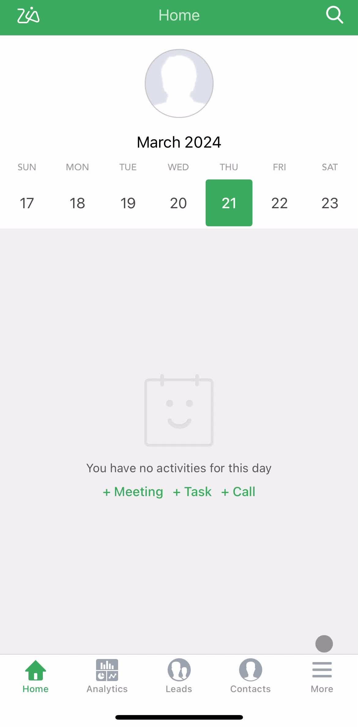 Zoho Crm Home screen in the Upgrading Your Account flow