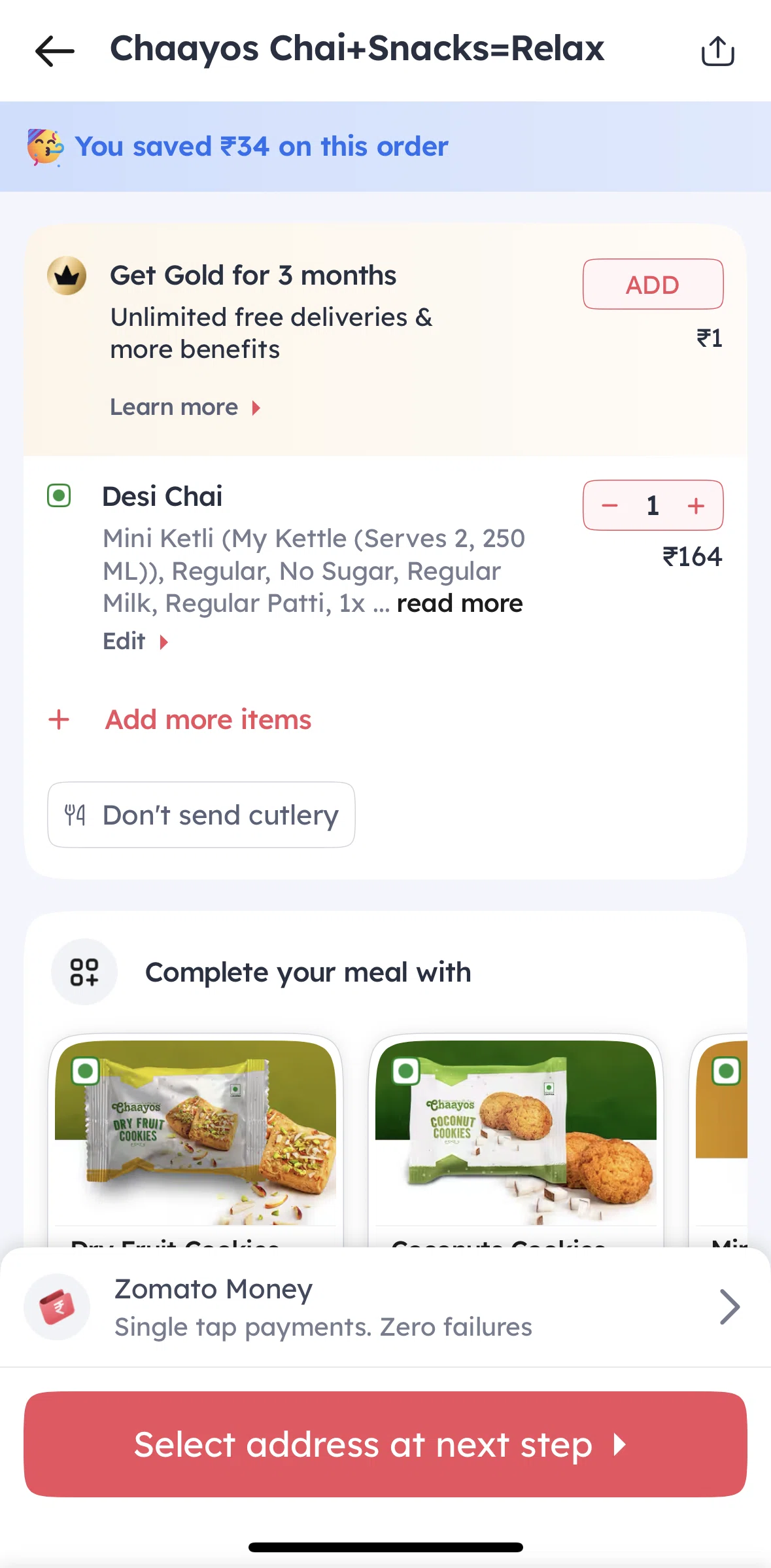 Zomato Screen screen in the Adding an address flow