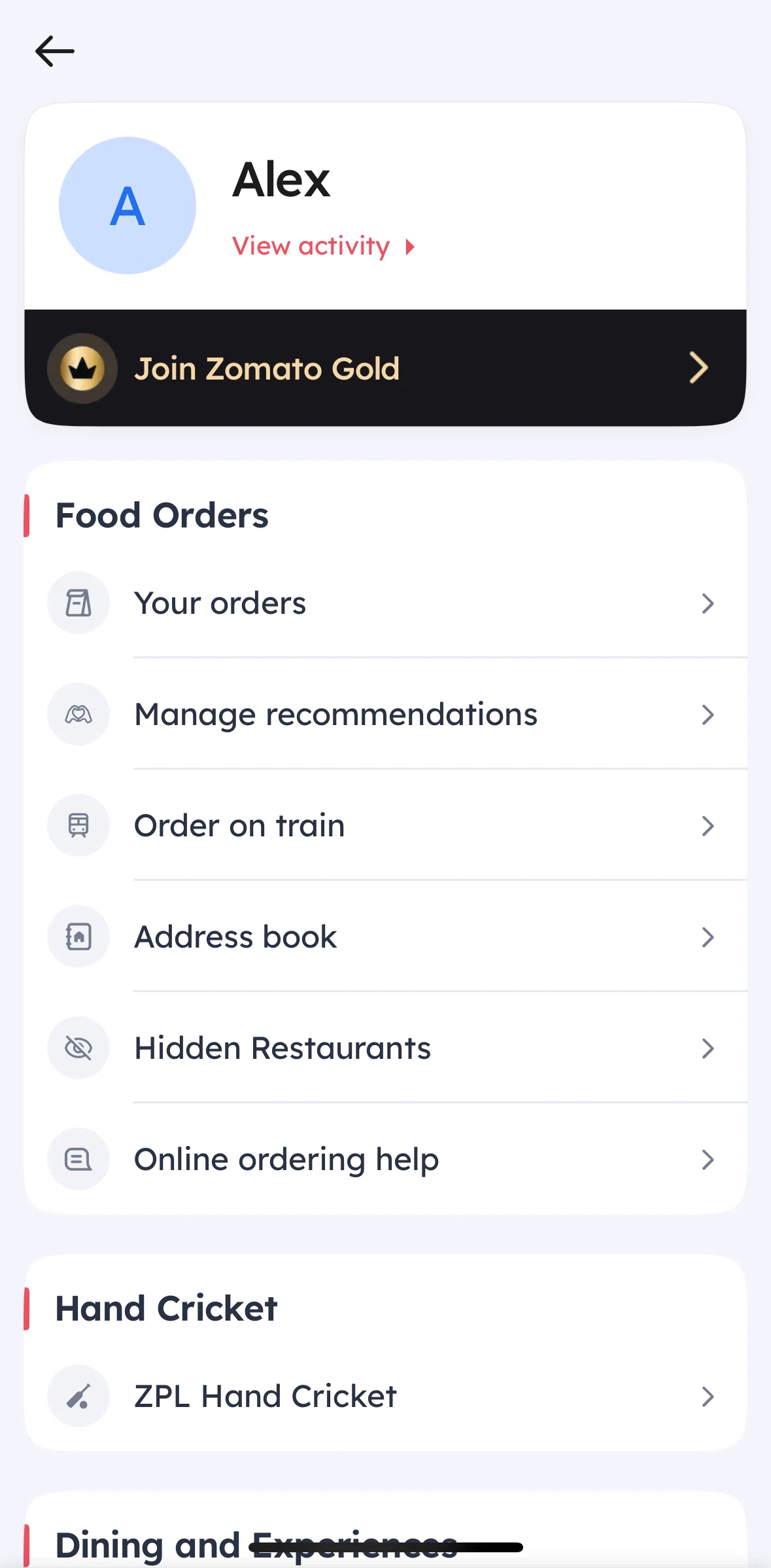 Zomato Screen screen in the Address book flow