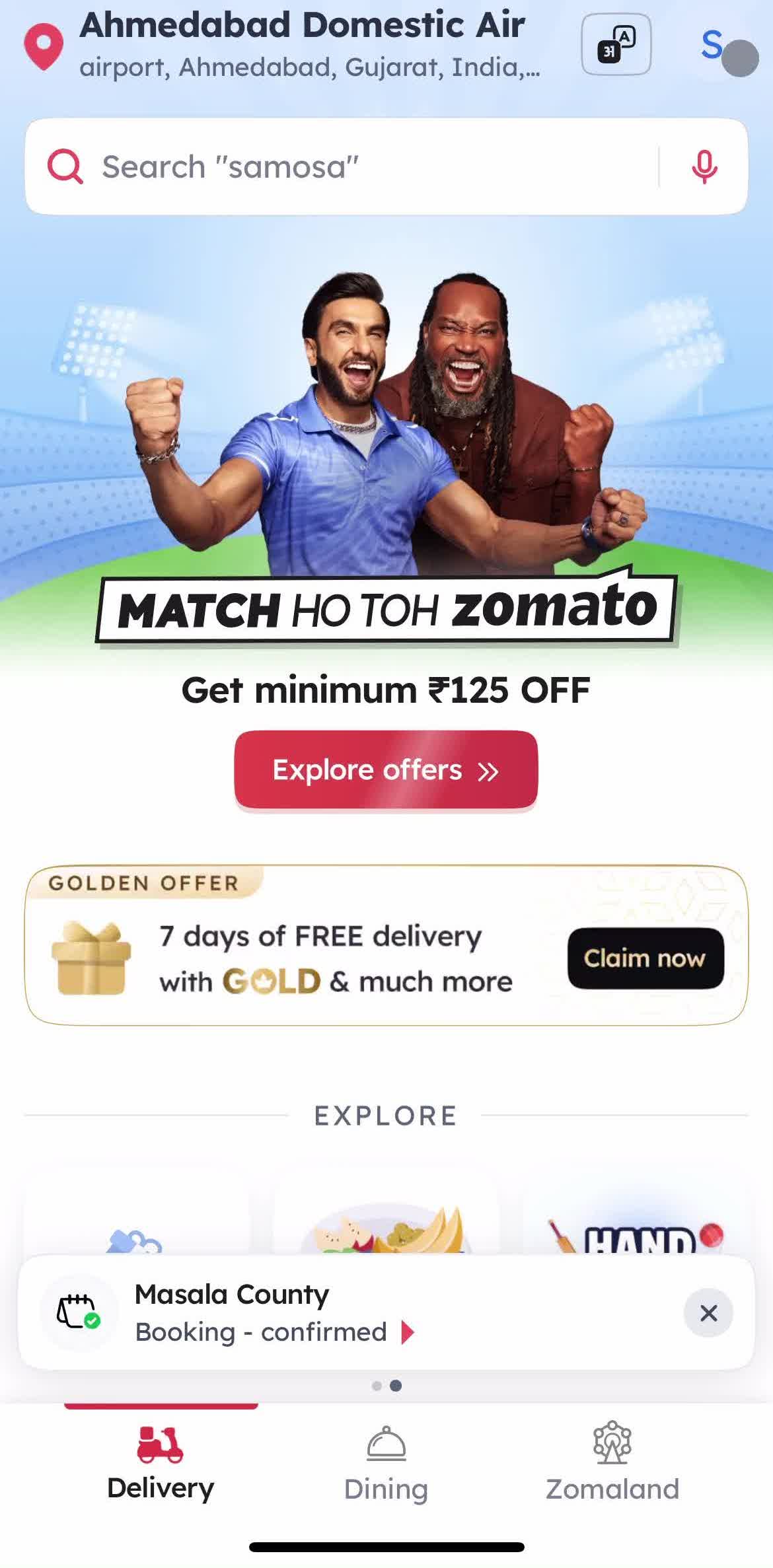 Zomato Home screen in the Cancelling An Order flow