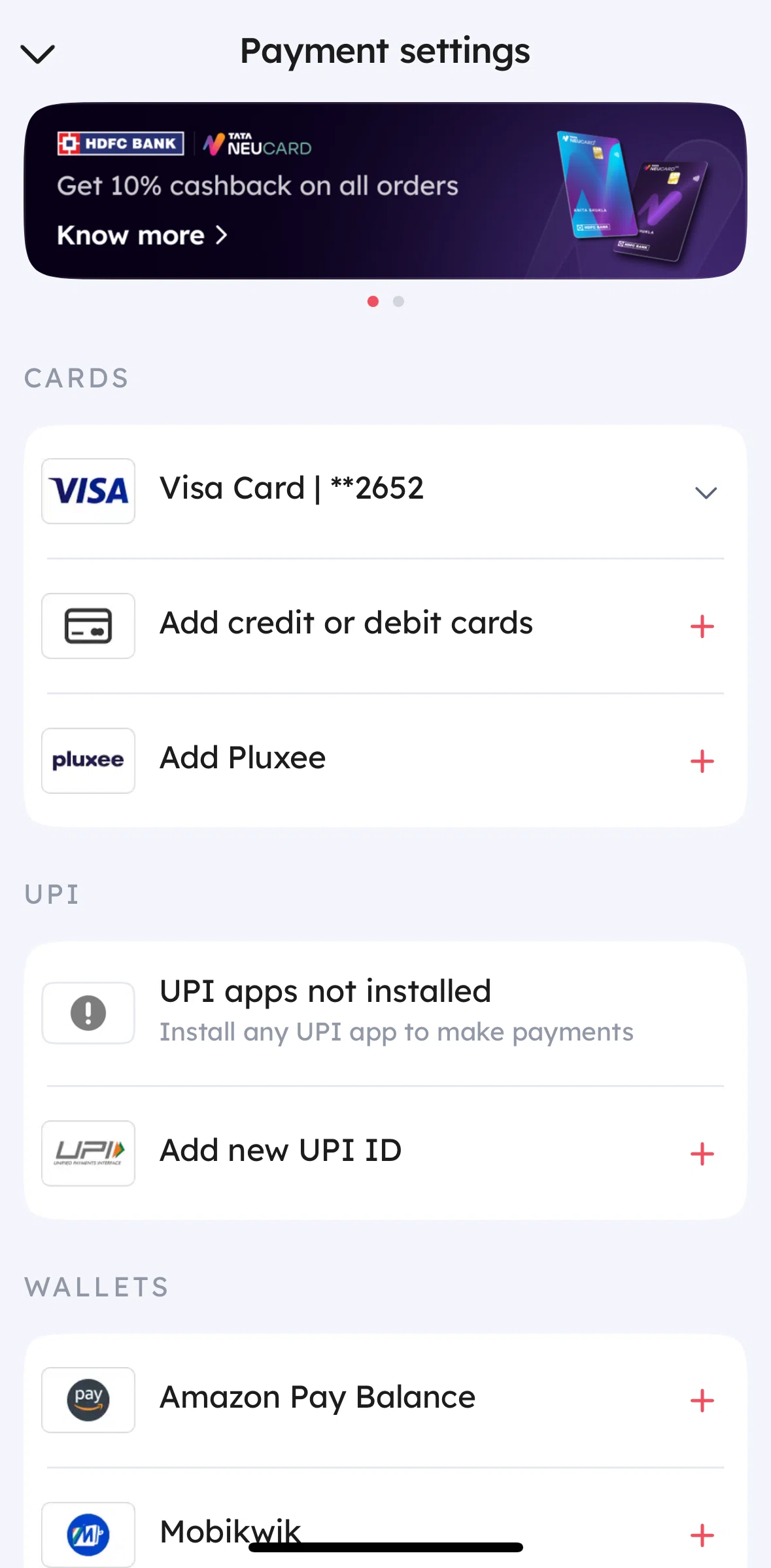 Zomato Screen screen in the Changing a card name flow