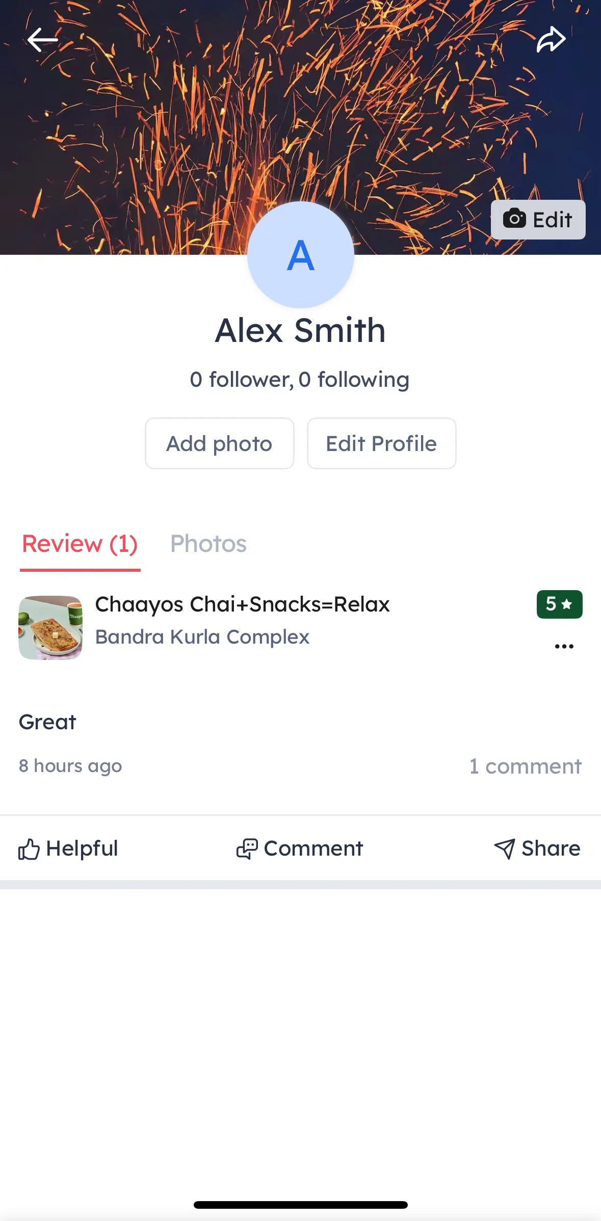 Zomato Screen screen in the Changing profile covers flow