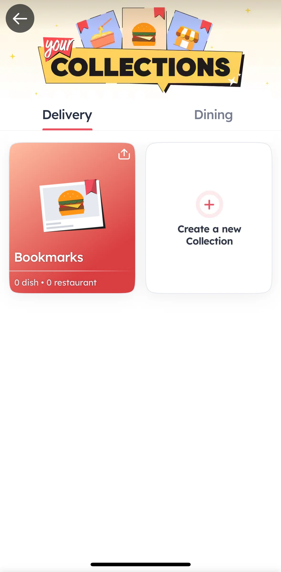 Zomato Screen screen in the Creating a collection flow