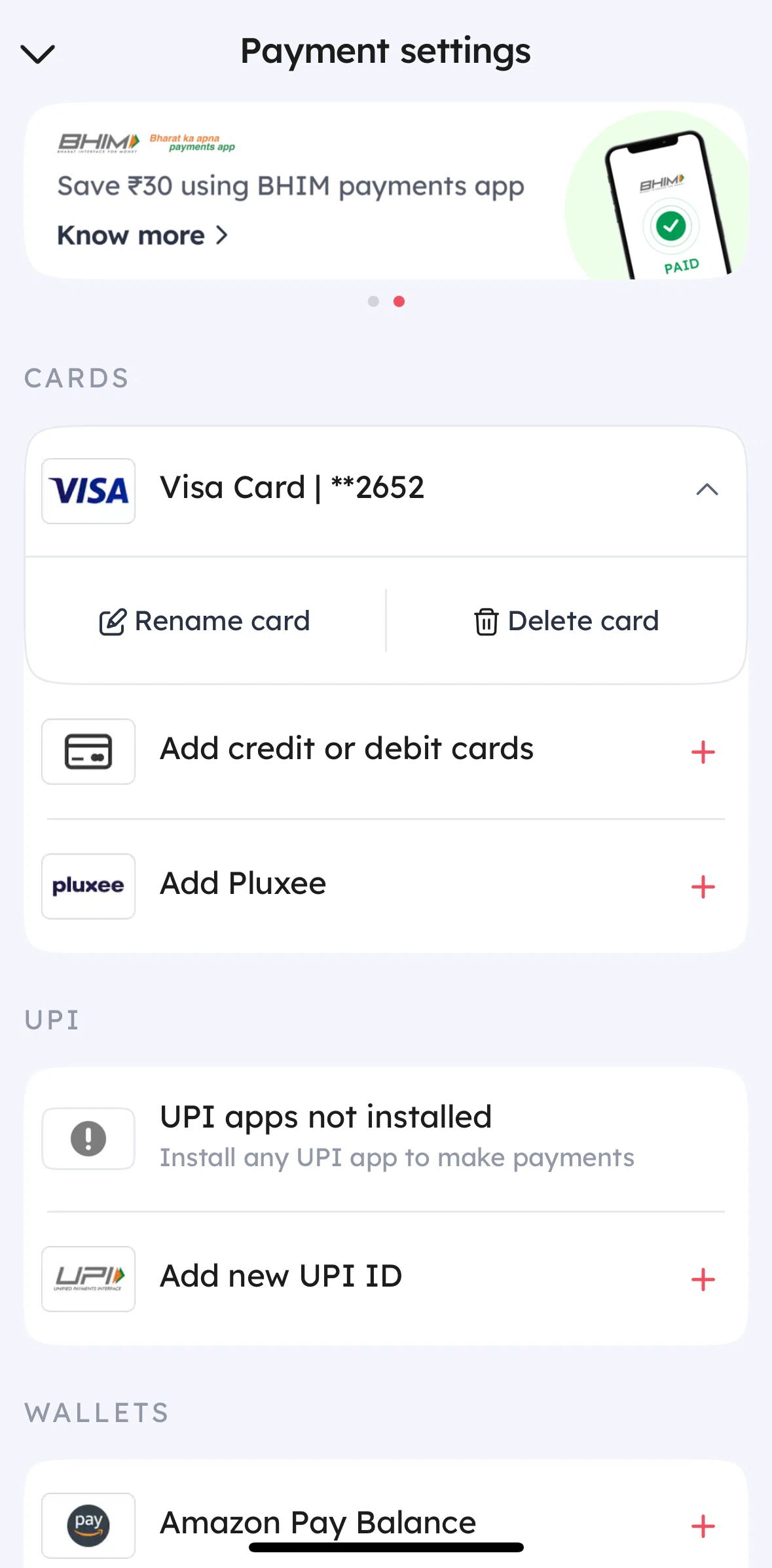 Zomato Screen screen in the Deleting a card flow