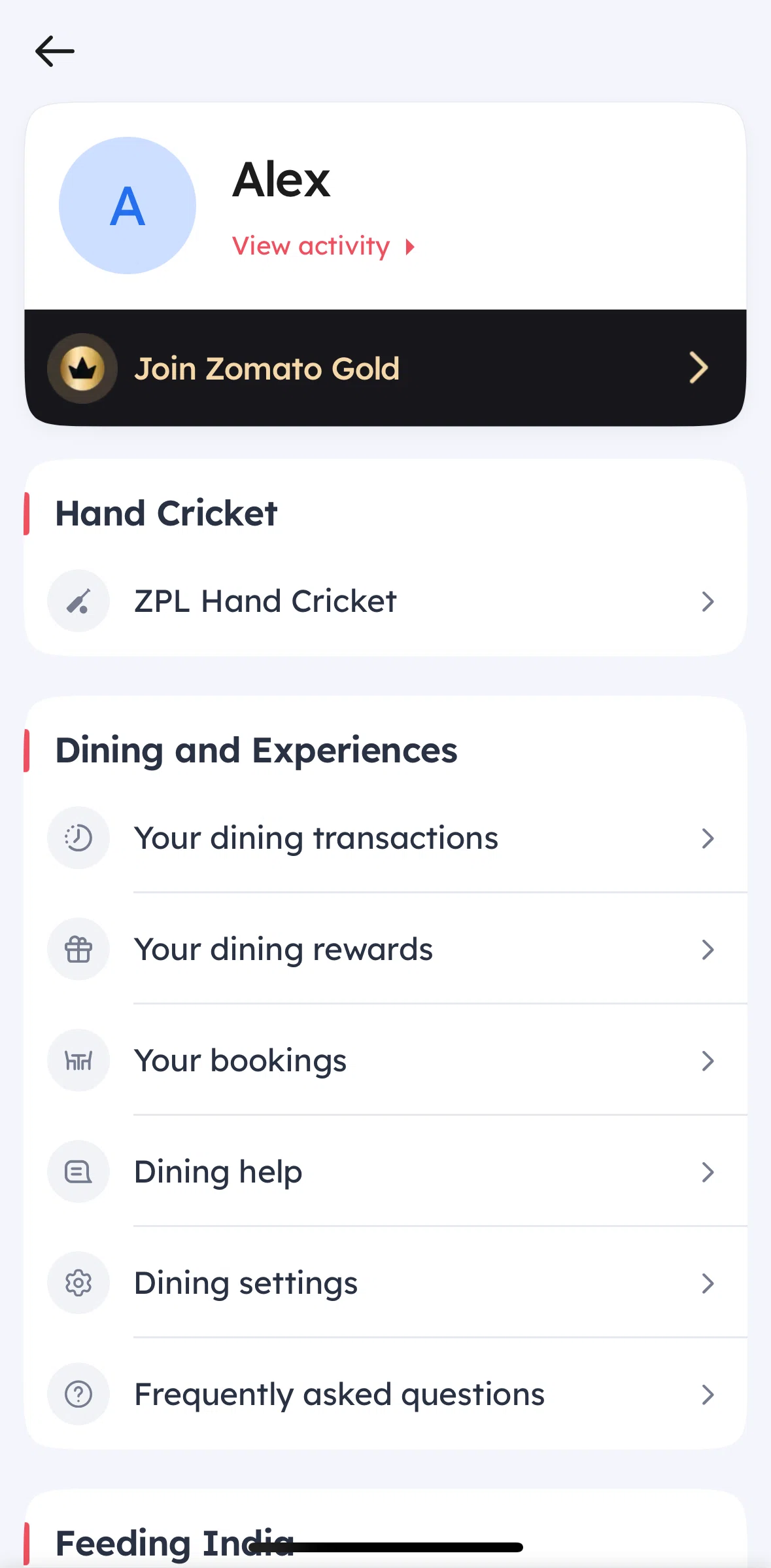 Zomato Screen screen in the Dining rewards flow