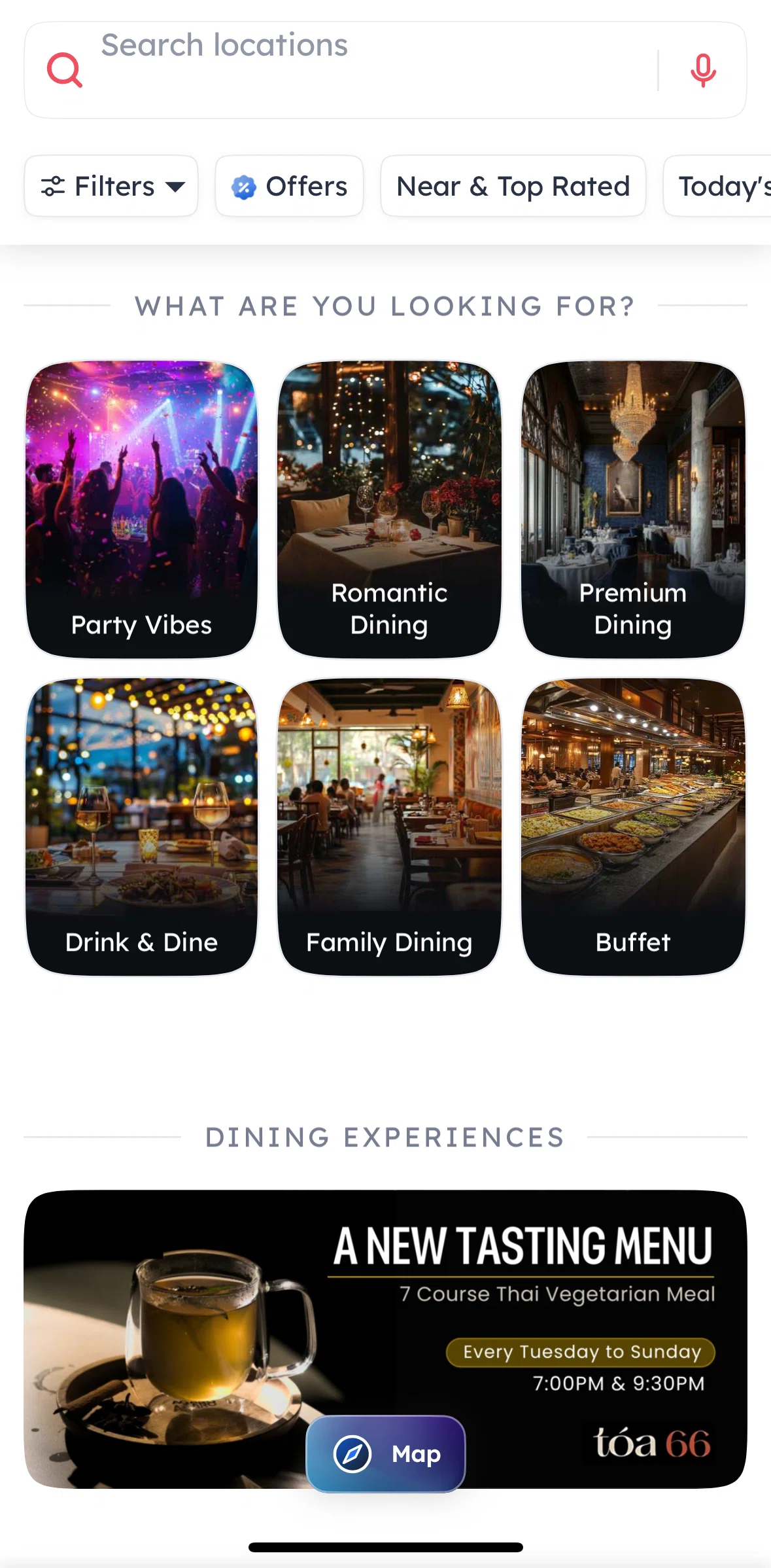 Zomato Screen screen in the Discover by experience flow