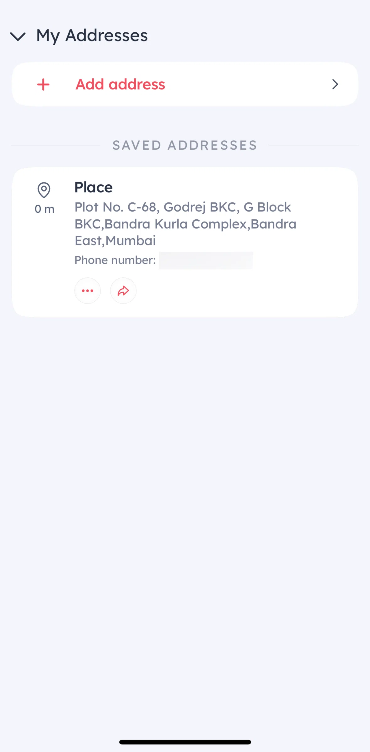 Zomato Screen screen in the Editing an address flow
