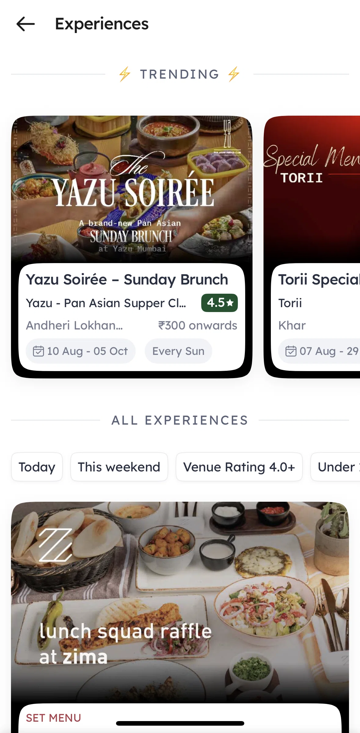 Zomato Screen screen in the Experience detail flow