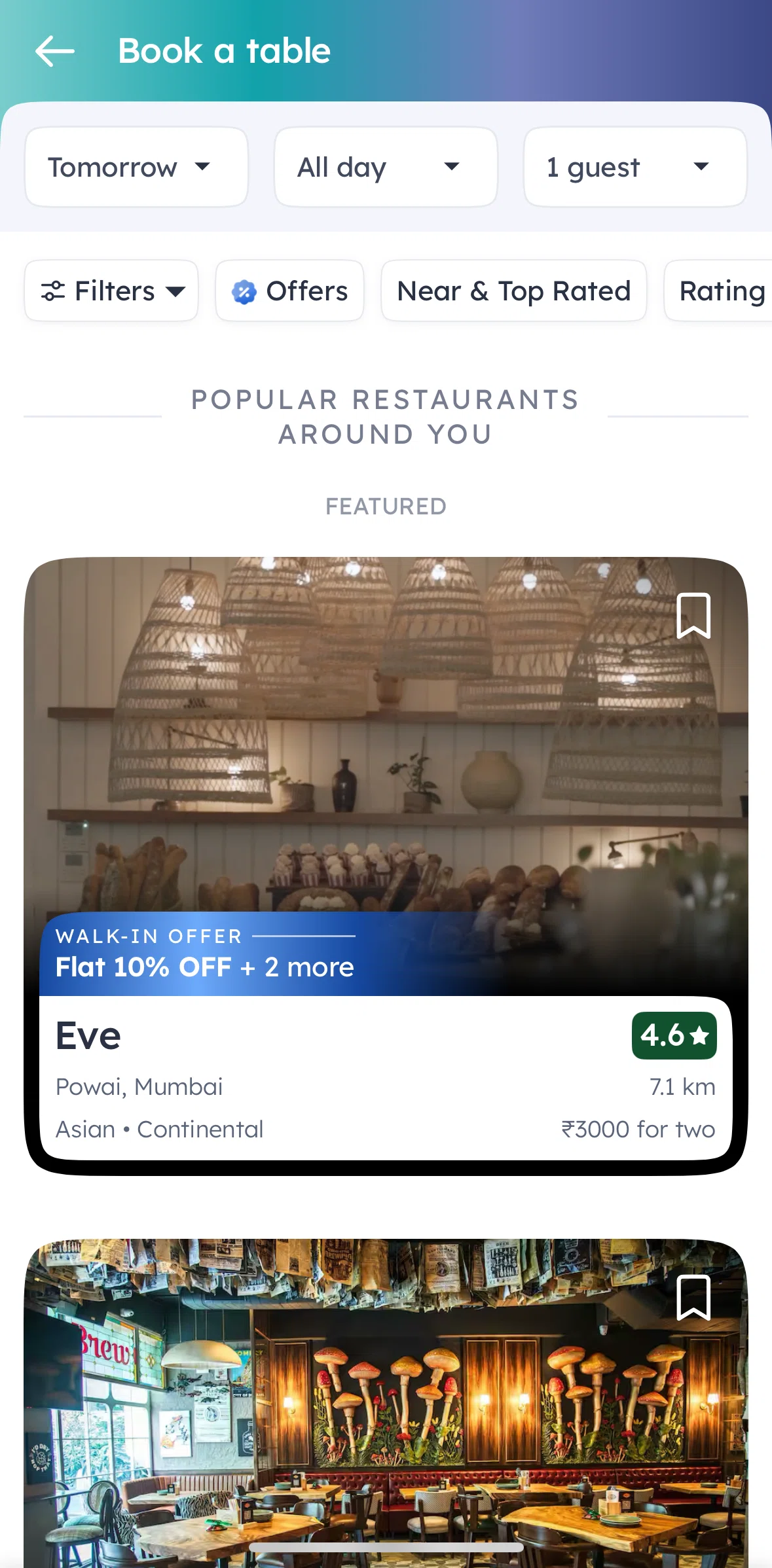 Zomato Screen screen in the Filtering by offers flow