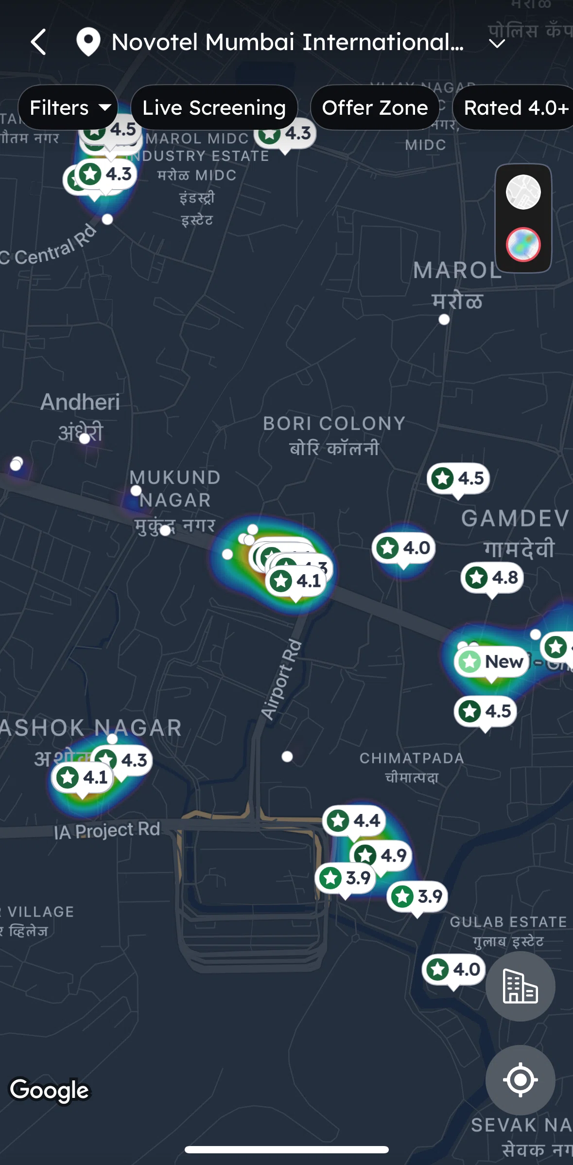 Zomato Screen screen in the Filtering map flow