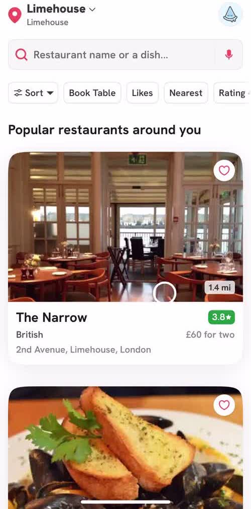Zomato Home screen in the General Browsing flow