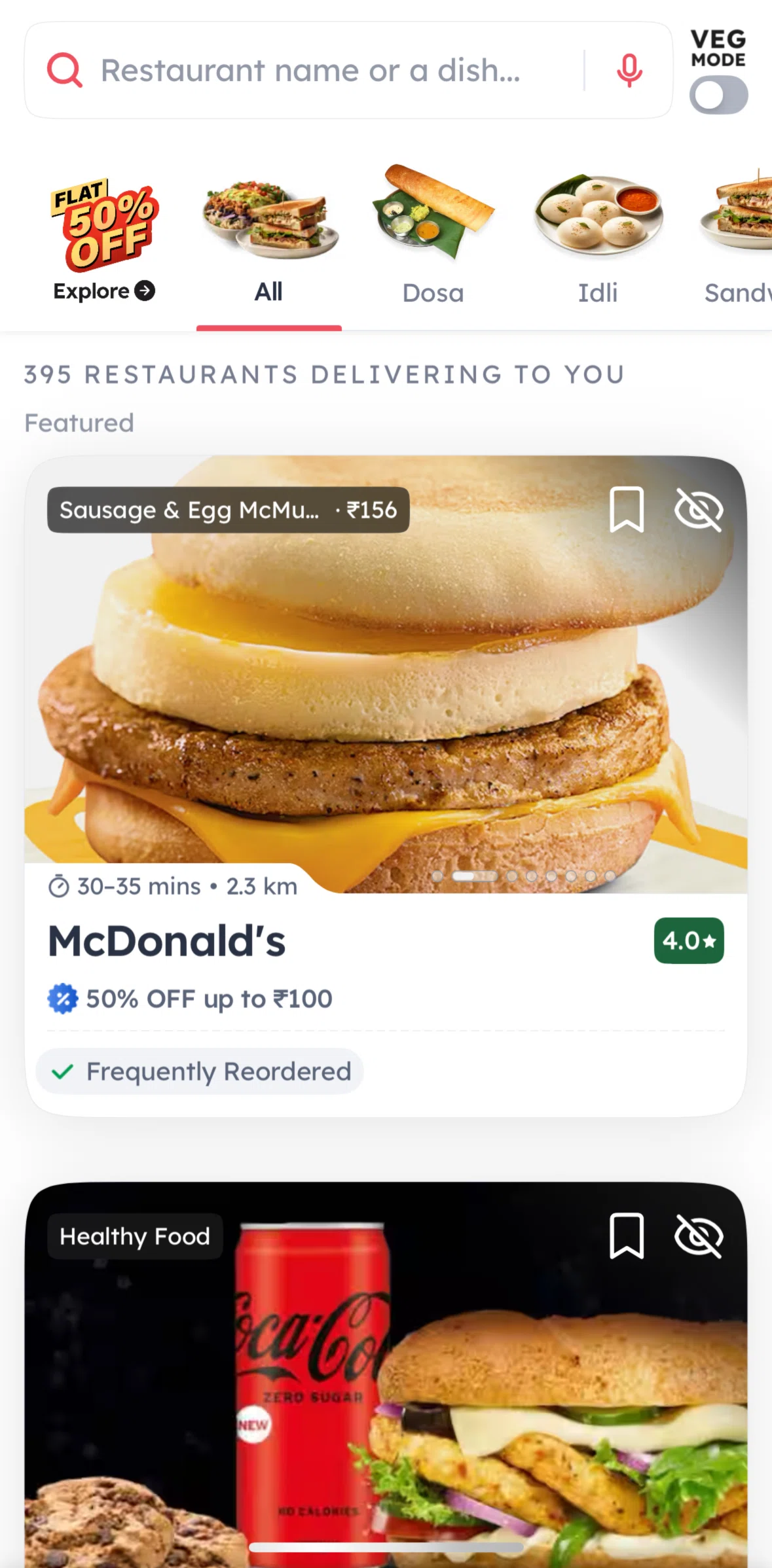 Zomato Screen screen in the Hiding a restaurant flow