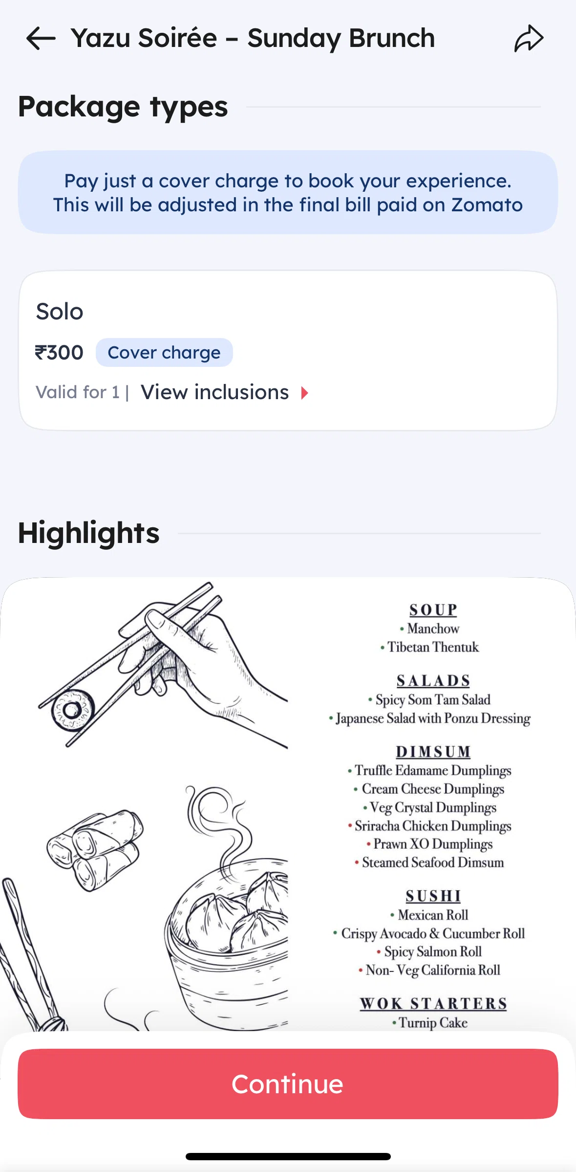 Zomato Screen screen in the Inclusions detail flow