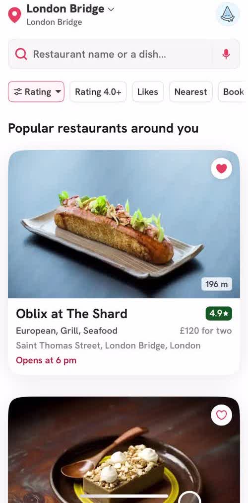 Zomato Home screen in the Leaving A Review flow