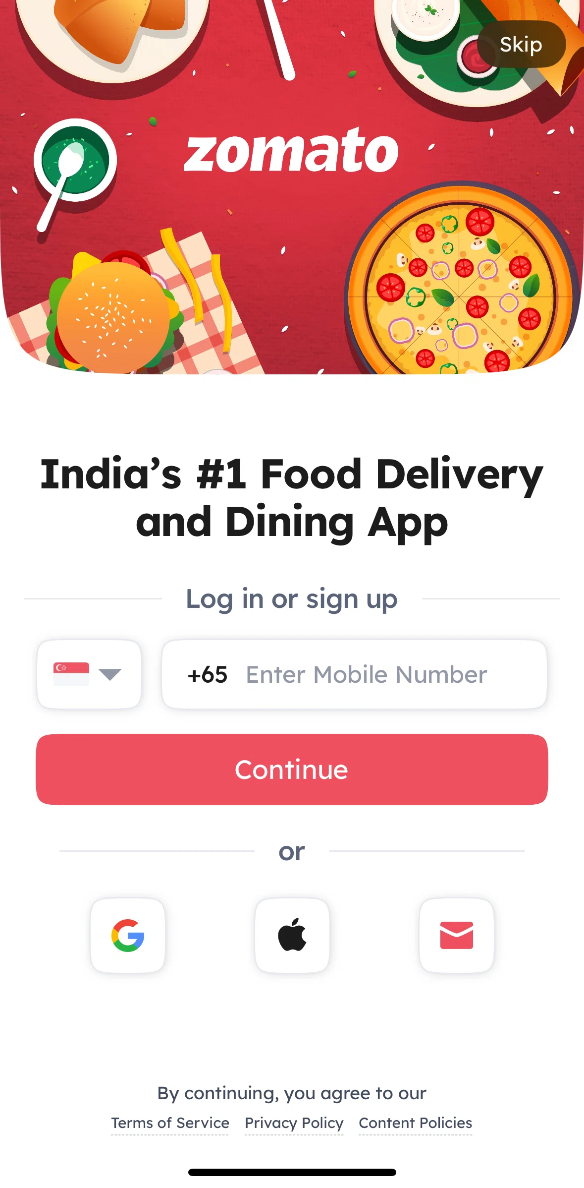 Zomato Screen screen in the Logging in flow