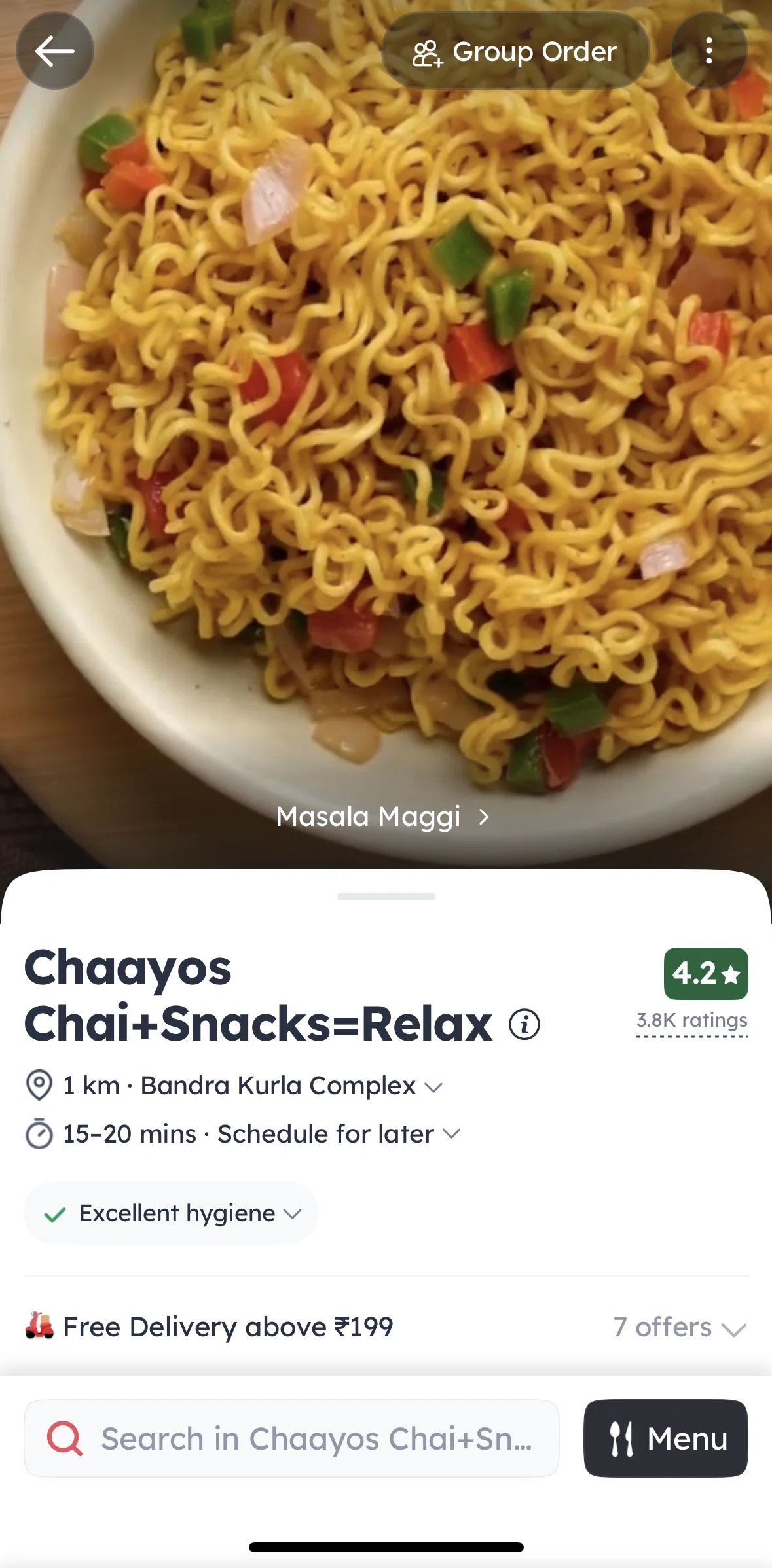 Zomato Screen screen in the Menu (Delivery) flow
