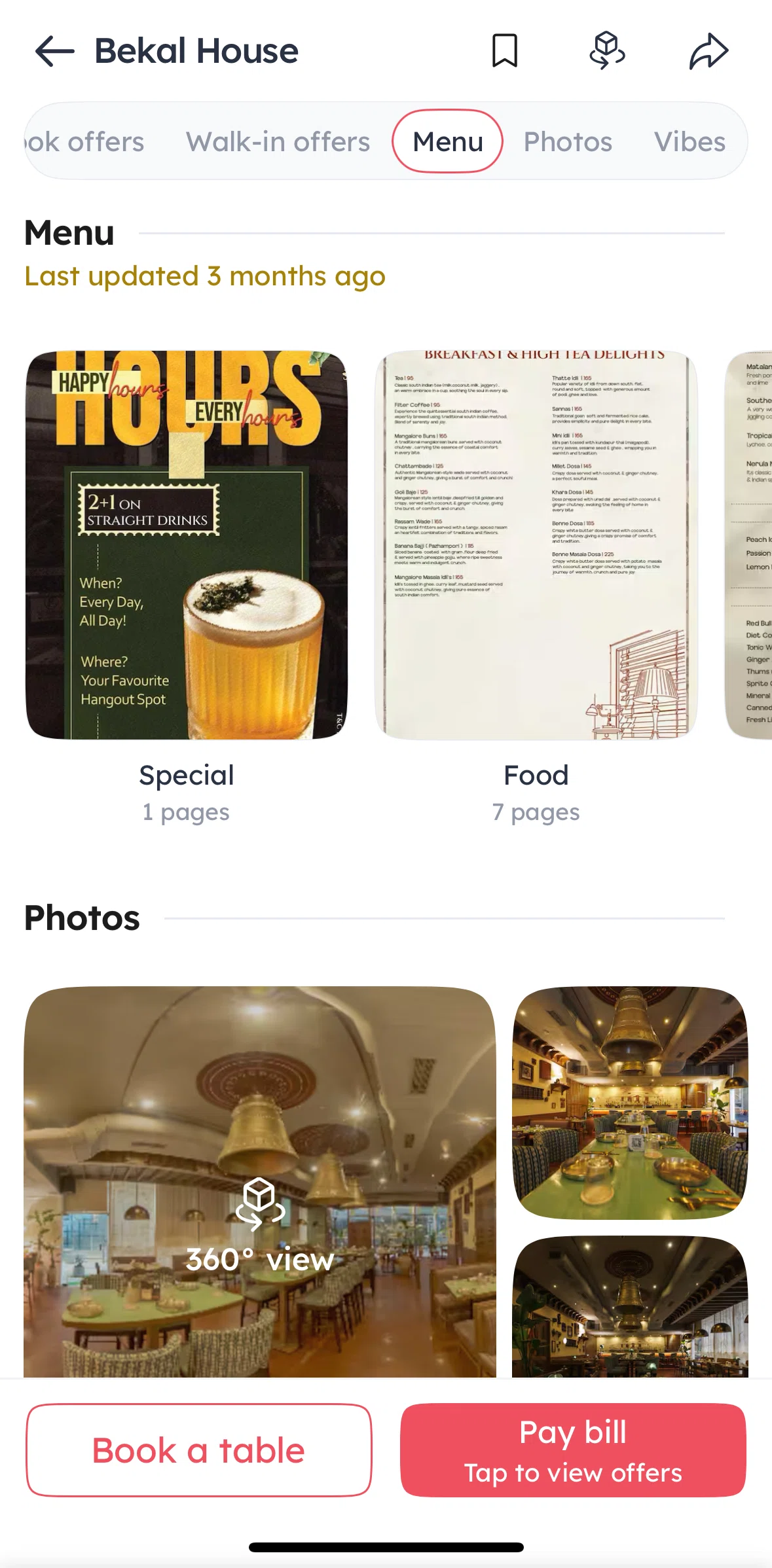 Zomato Screen screen in the Menu (Dining) flow