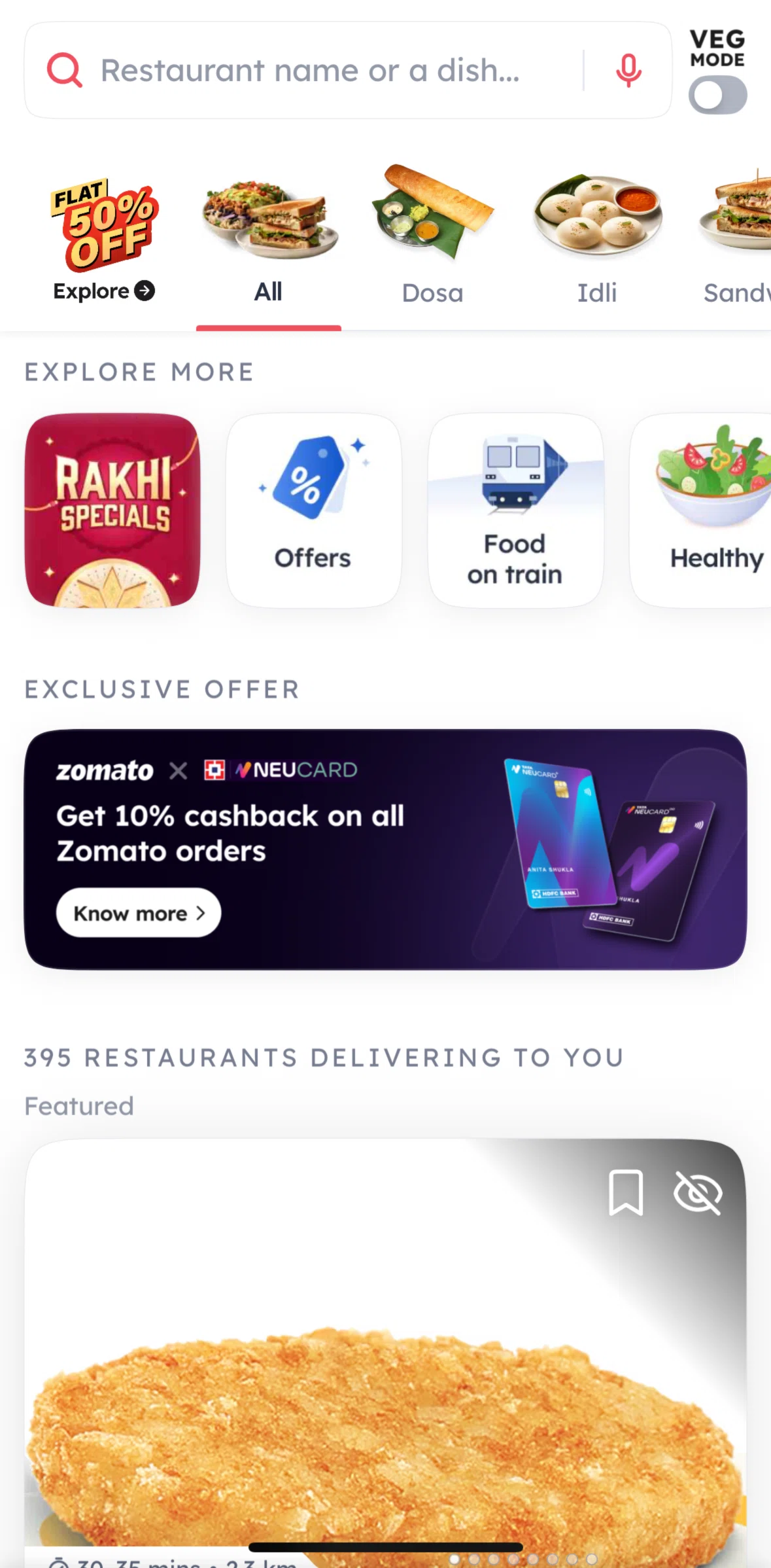 Zomato Screen screen in the Offers (Delivery) flow