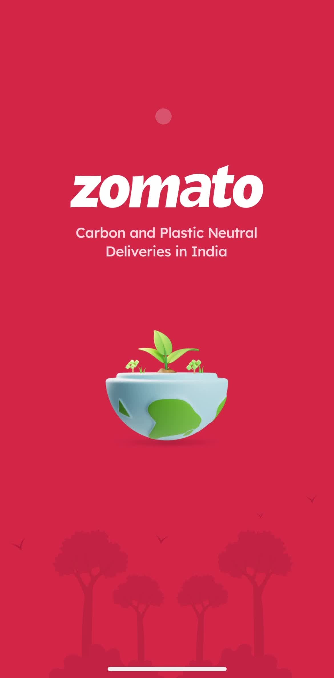 Zomato Splash screen screen in the Onboarding flow