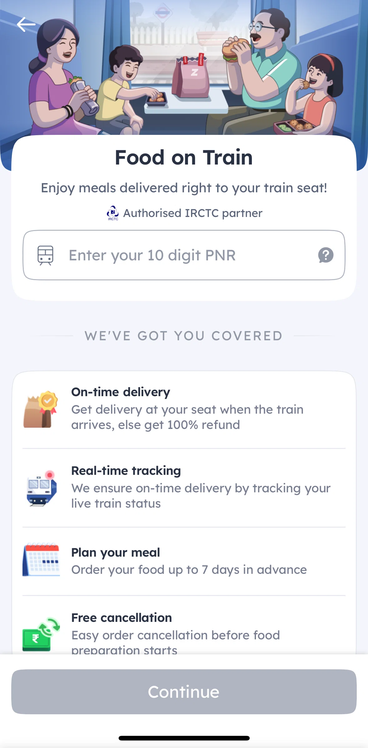Zomato Screen screen in the PNR information flow