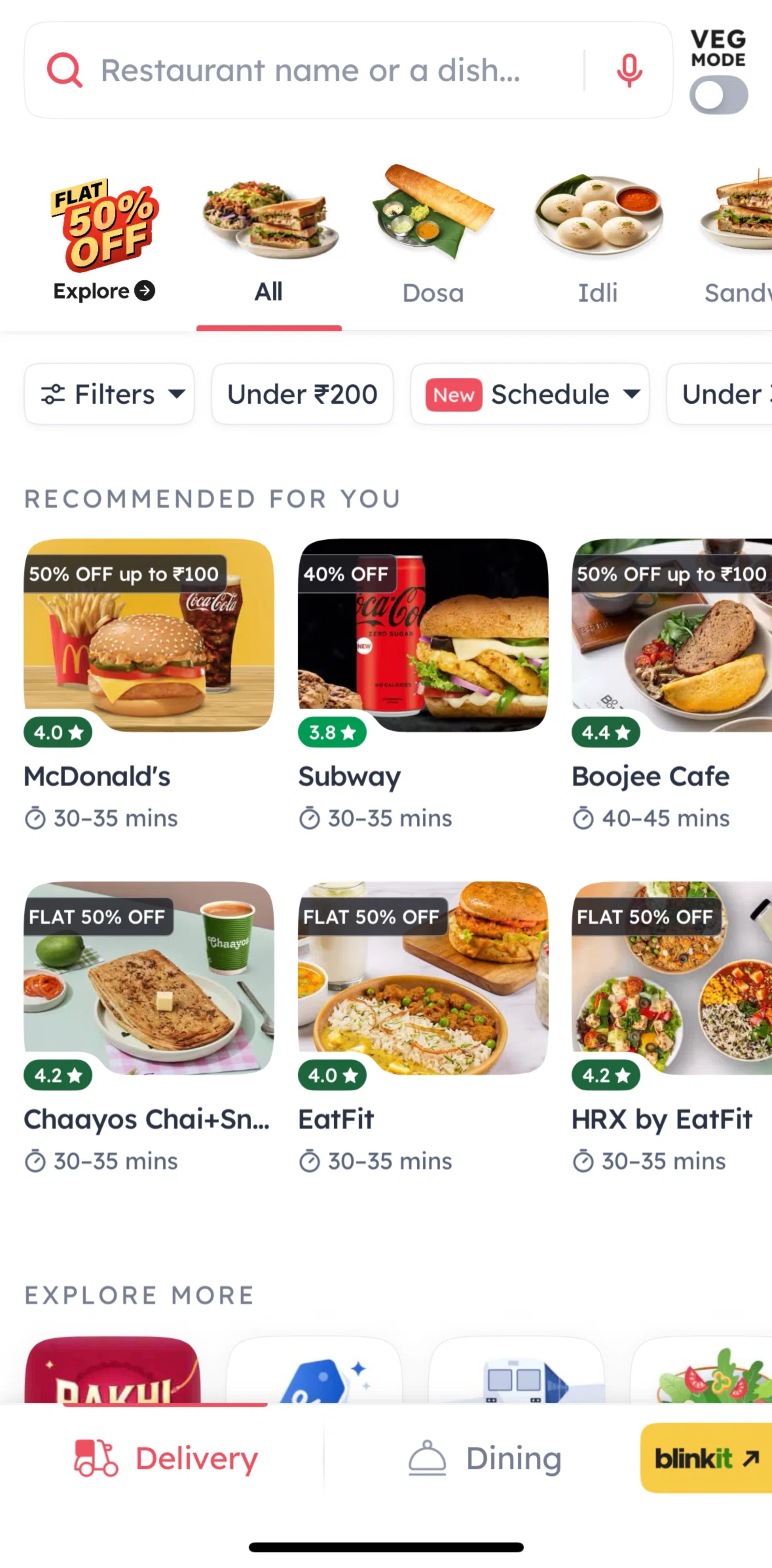 Zomato Screen screen in the Restaurant detail (Delivery) flow