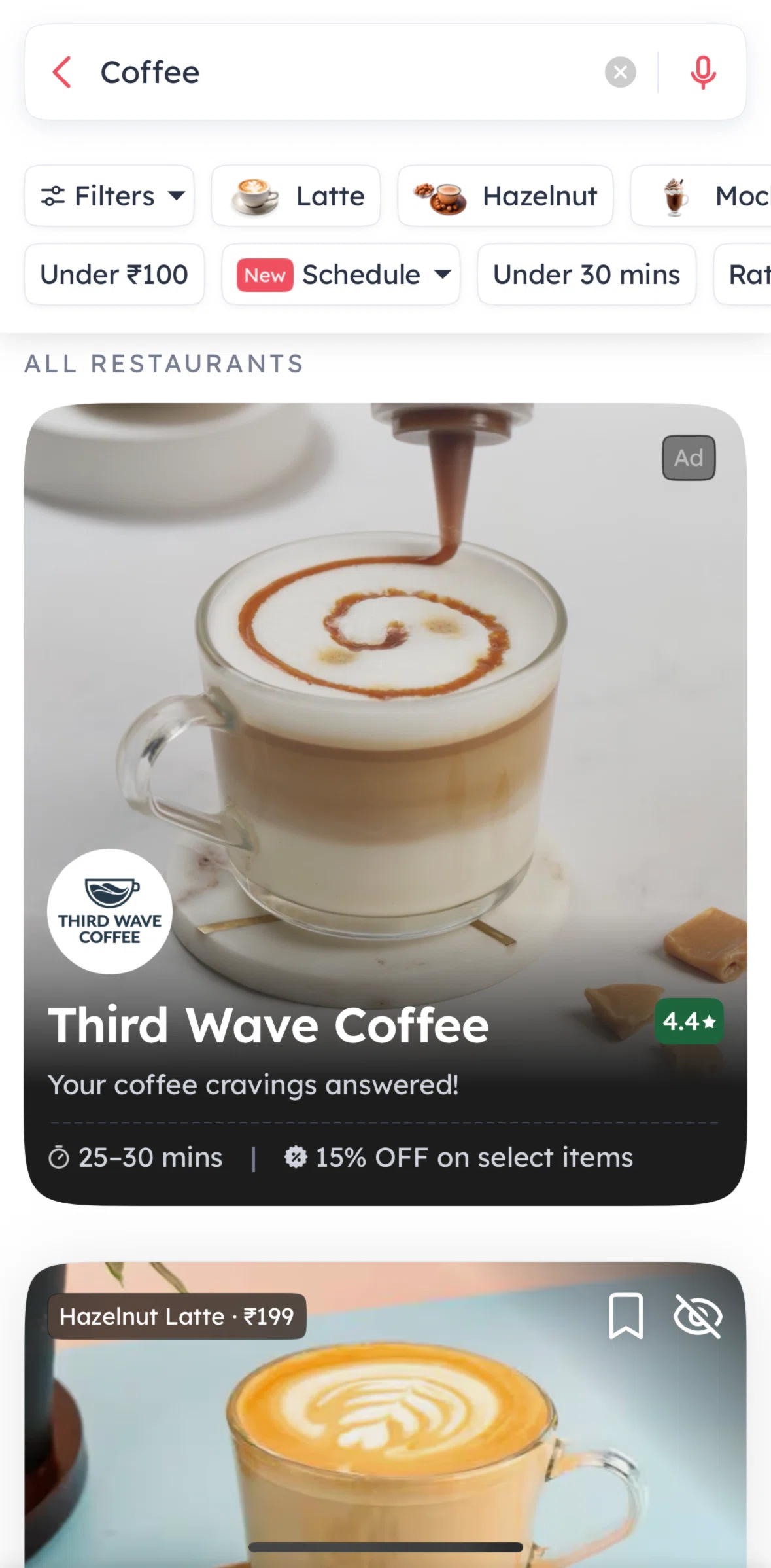 Zomato Screen screen in the Sorting results flow