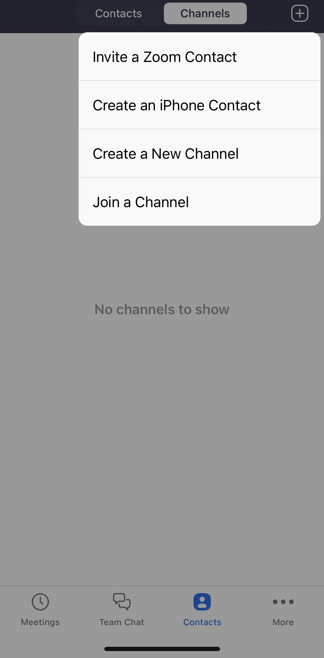 Zoom Screen screen in the Creating a new channel flow