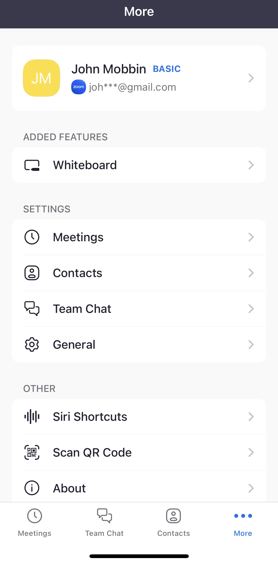 Zoom Screen screen in the Meeting settings flow