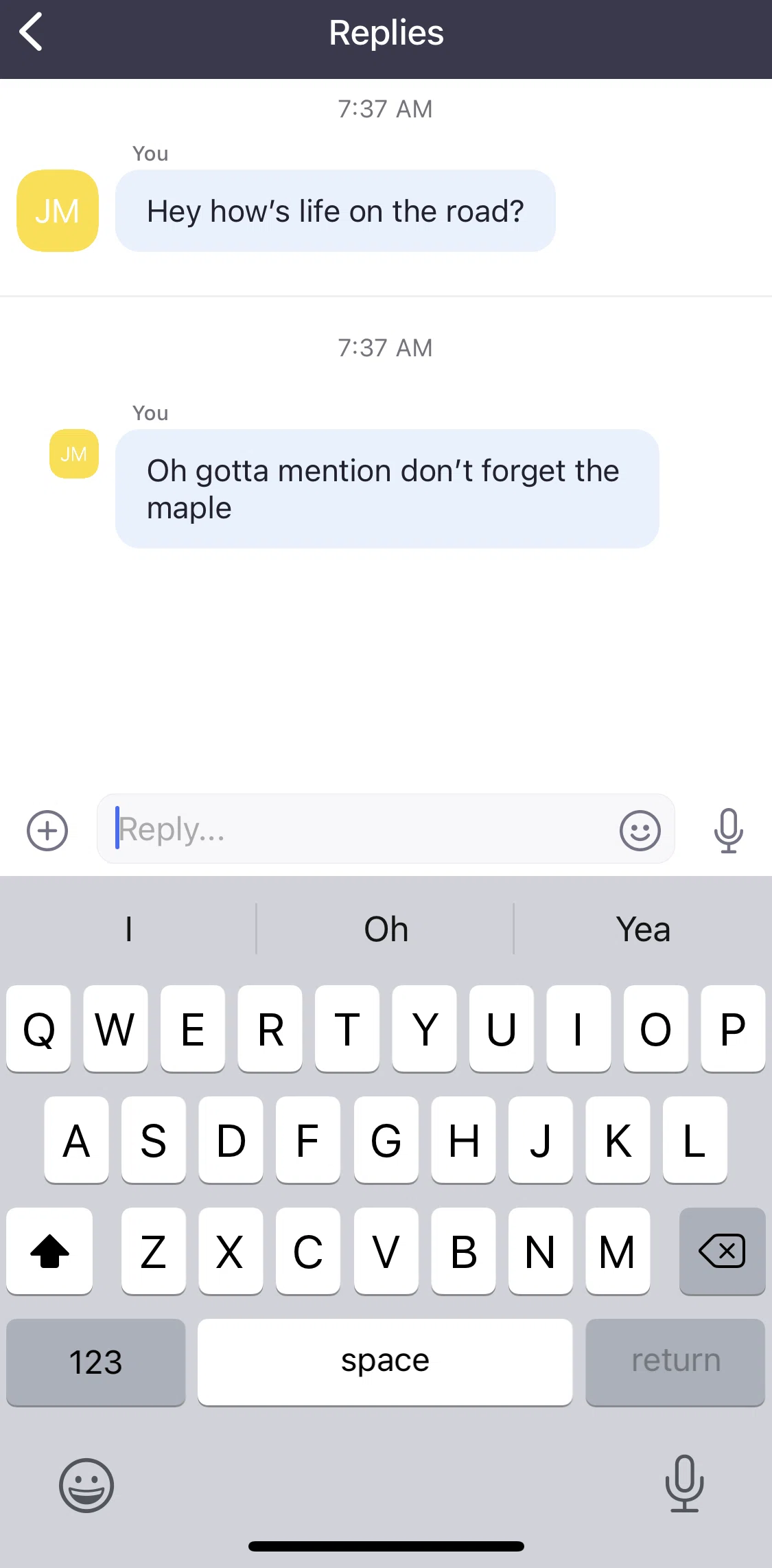 Zoom Screen screen in the Setting message reminder flow