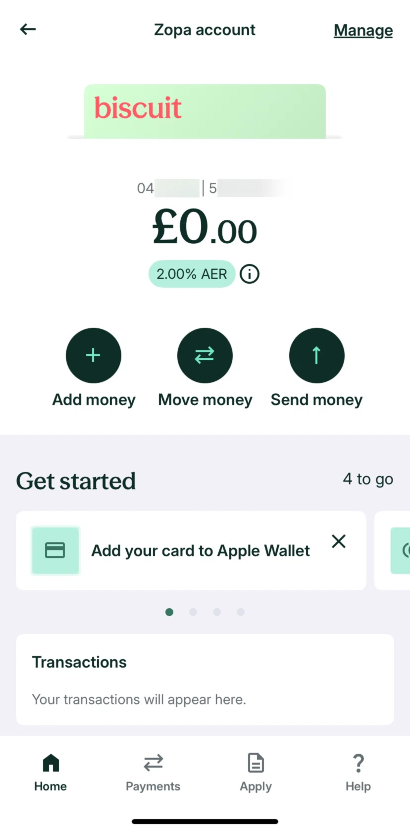 Zopa Bank Screen screen in the Balance information flow