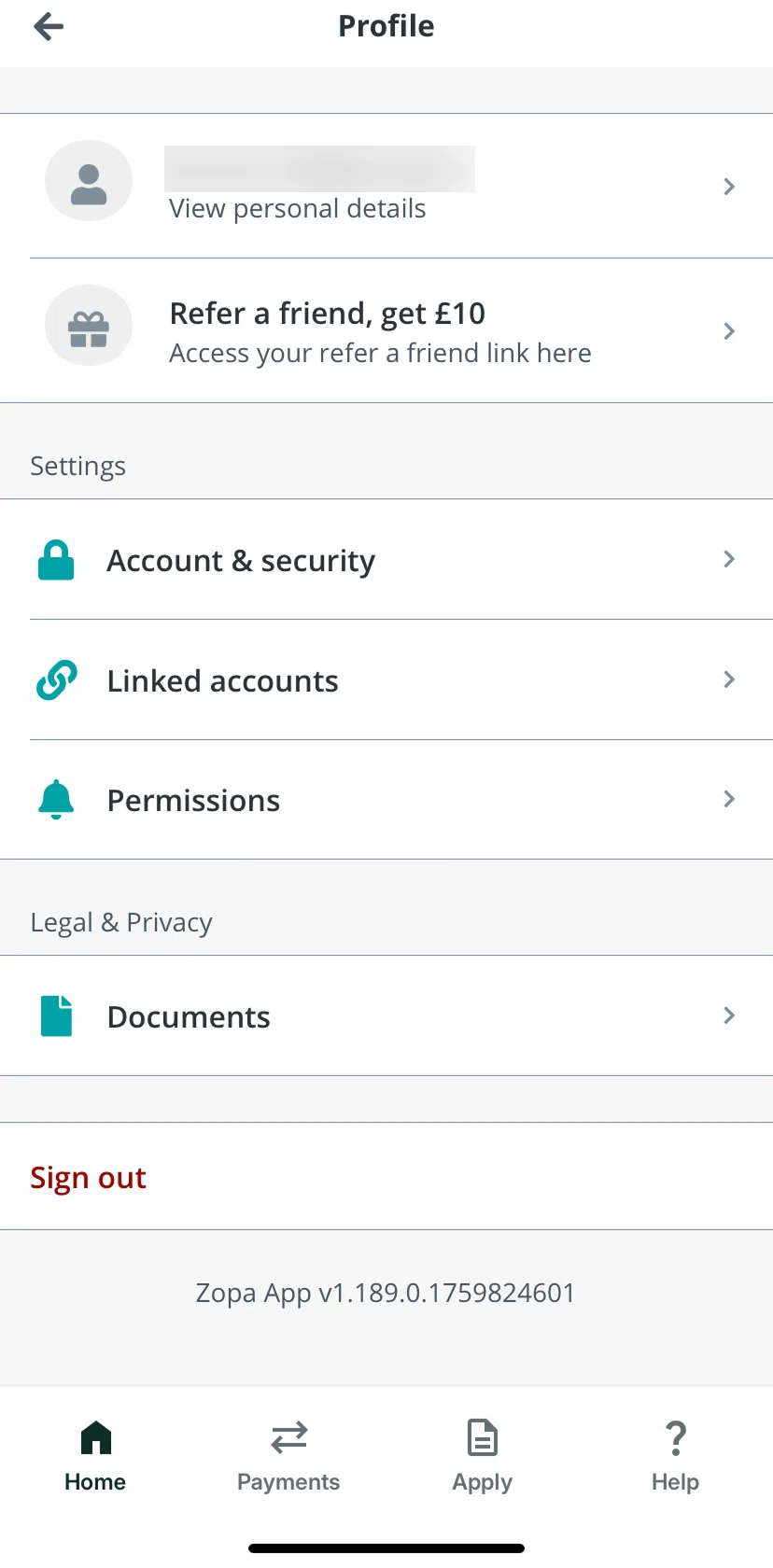Zopa Bank Screen screen in the Changing a passcode flow
