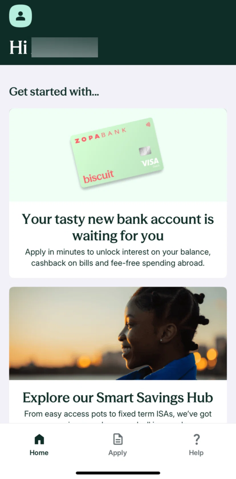 Zopa Bank Screen screen in the Creating a new bank account flow