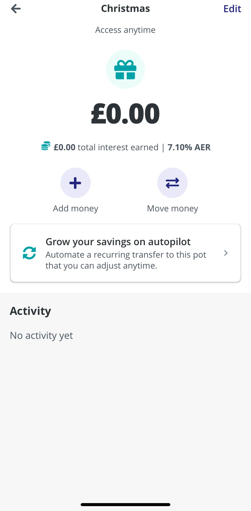 Zopa Bank Screen screen in the Editing a pot flow