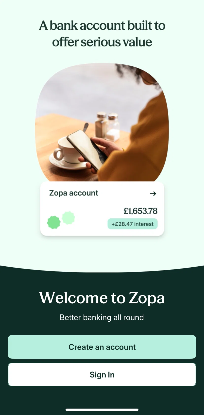 Zopa Bank Screen screen in the Logging in flow