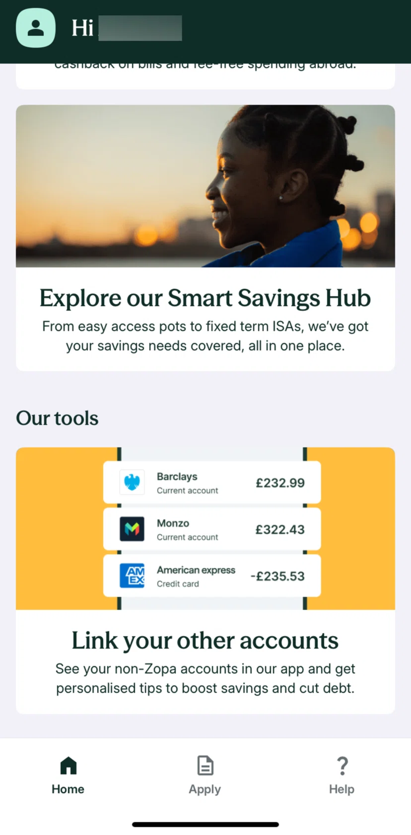 Zopa Bank Screen screen in the Opening a savings account flow